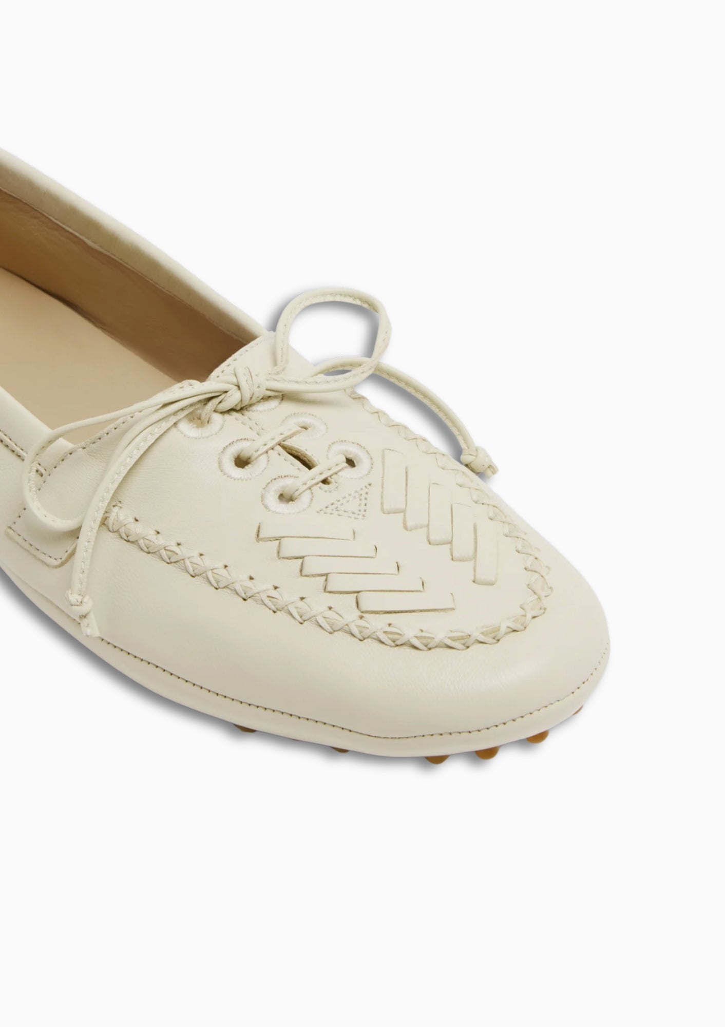 Driver Moccasin | Ecru Leather Embroidered