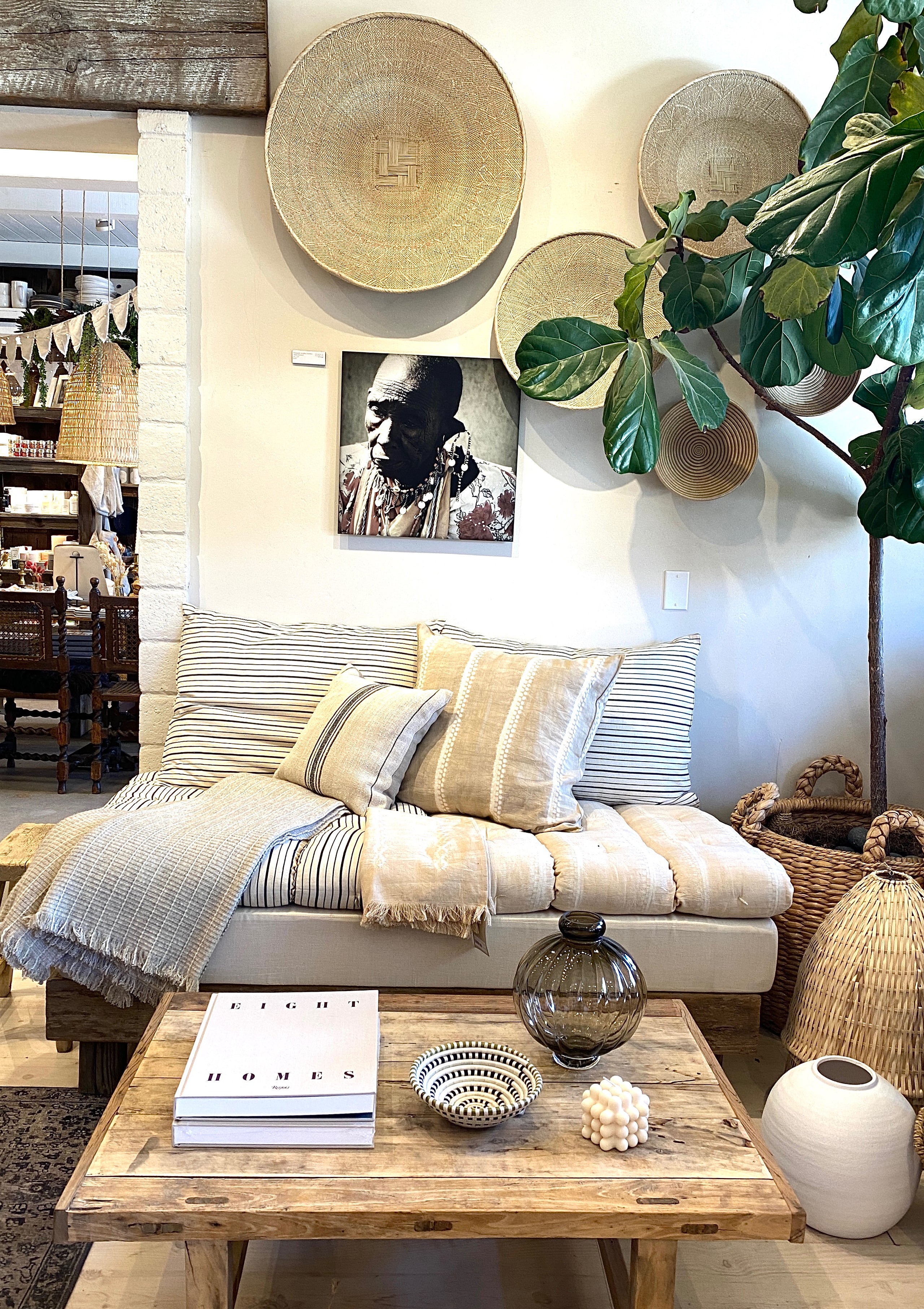 Striped cotton headboard cushion from Tensira, sustainably made in Guinea by artisan groups using zero-waste practices. Perfect for indoor or outdoor living.