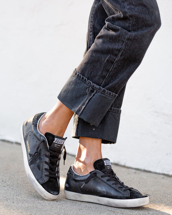 Superstar Sneaker Nappa Leather Suede Toe Glitter Heel | Black