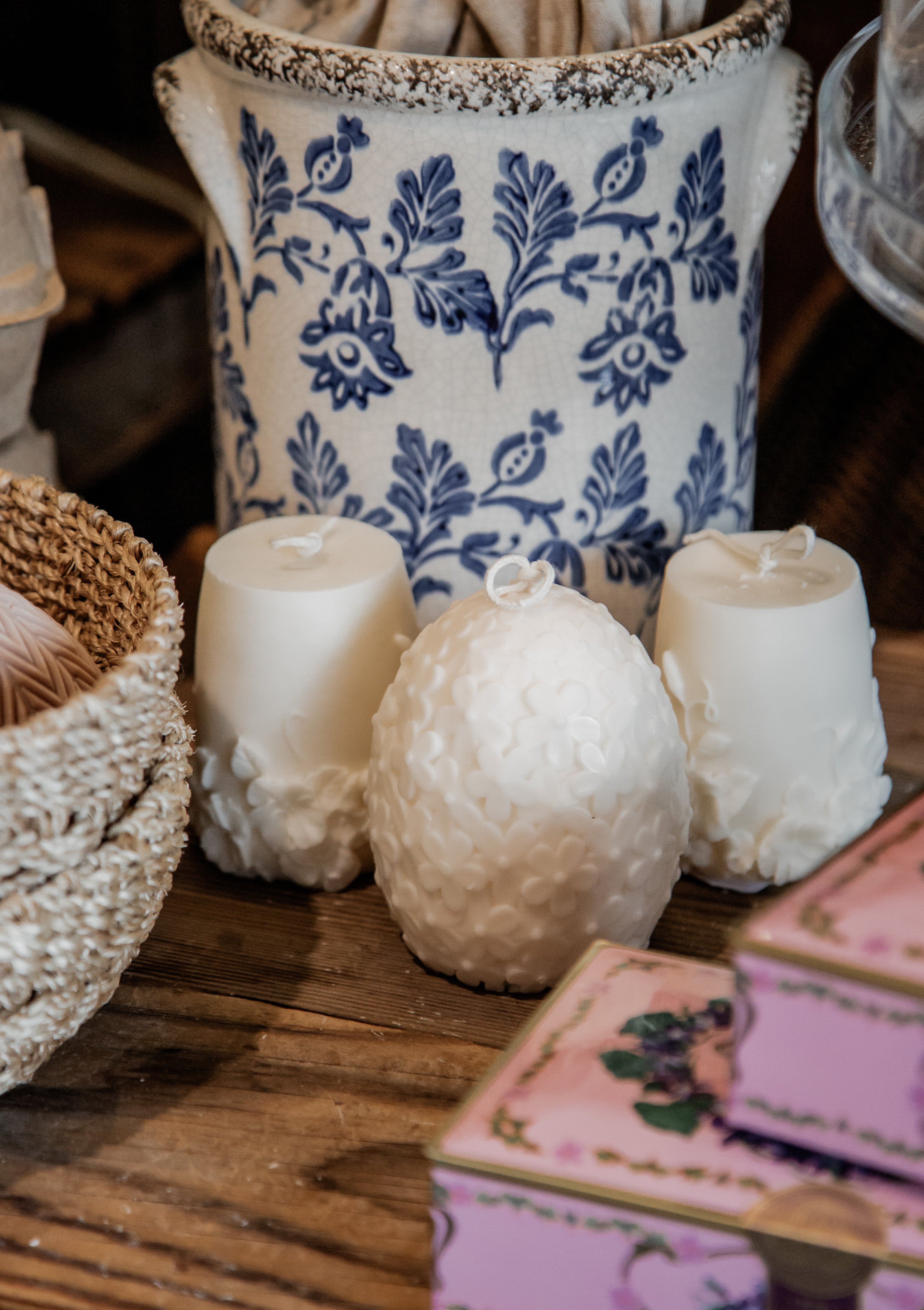 Pillar Candle With Flowers | Ivory