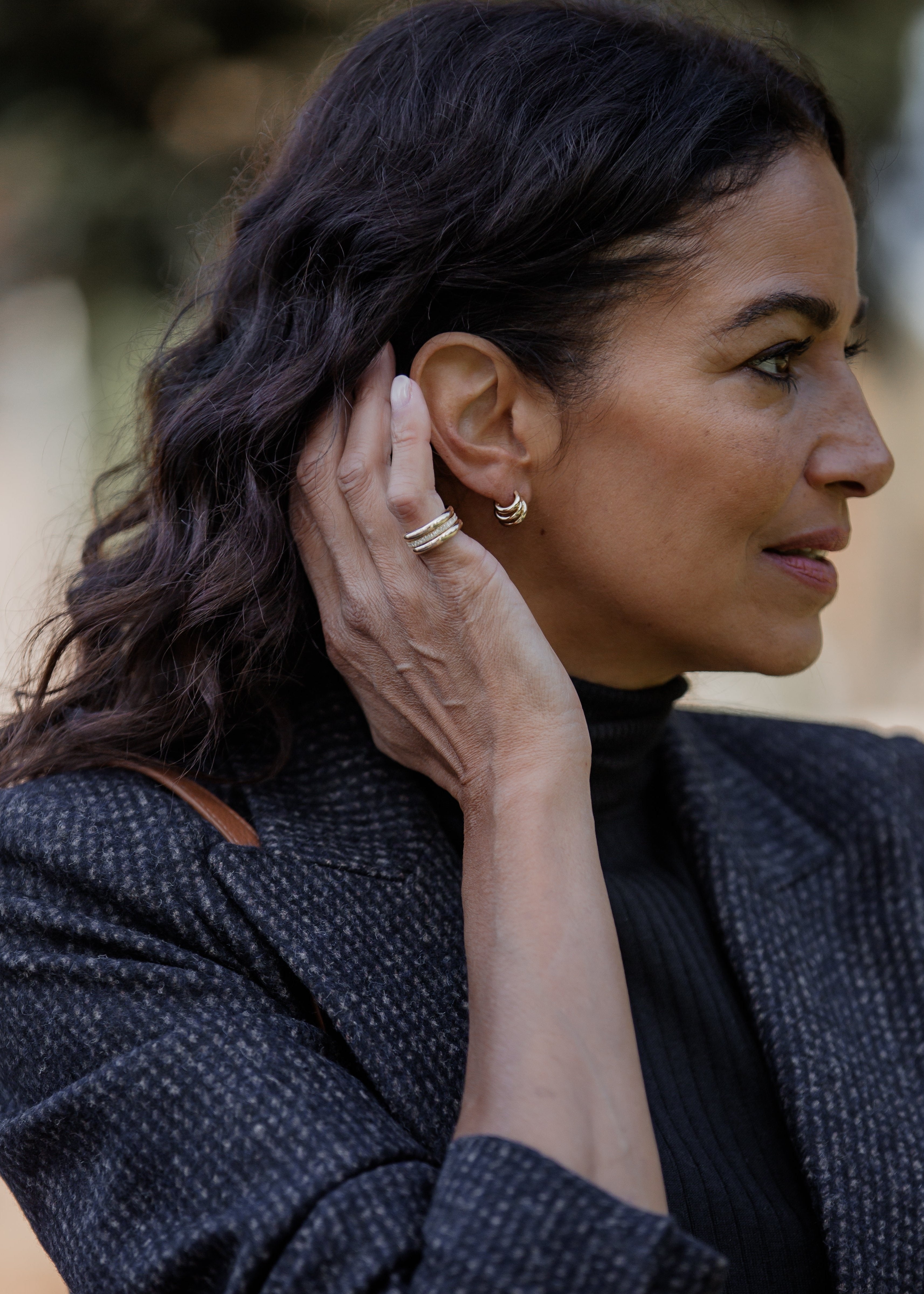 14K Triple Gold & Diamond Pinky Ring Stack | Gold