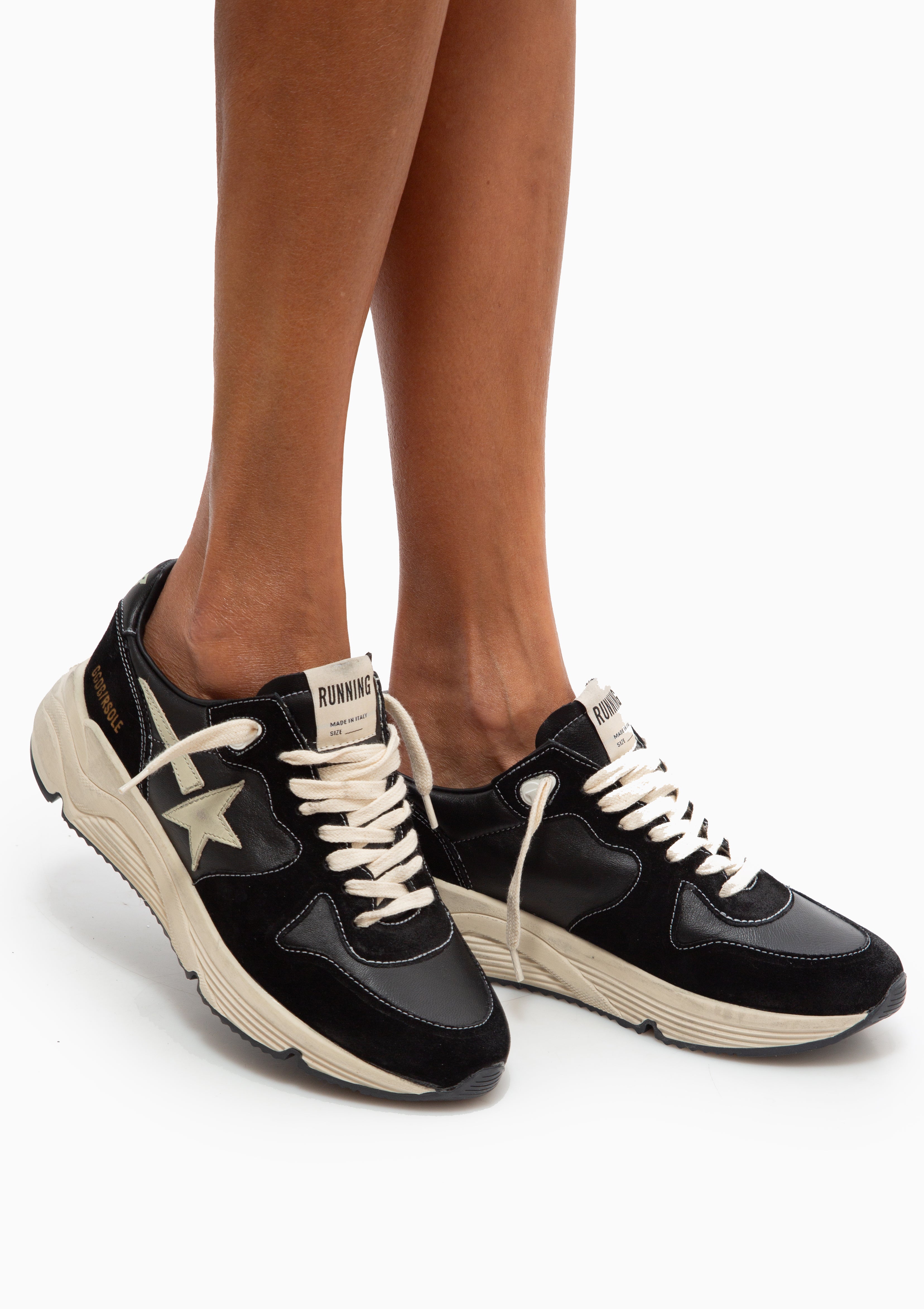 Running Sole Sneakers Leather & Suede | Black/White