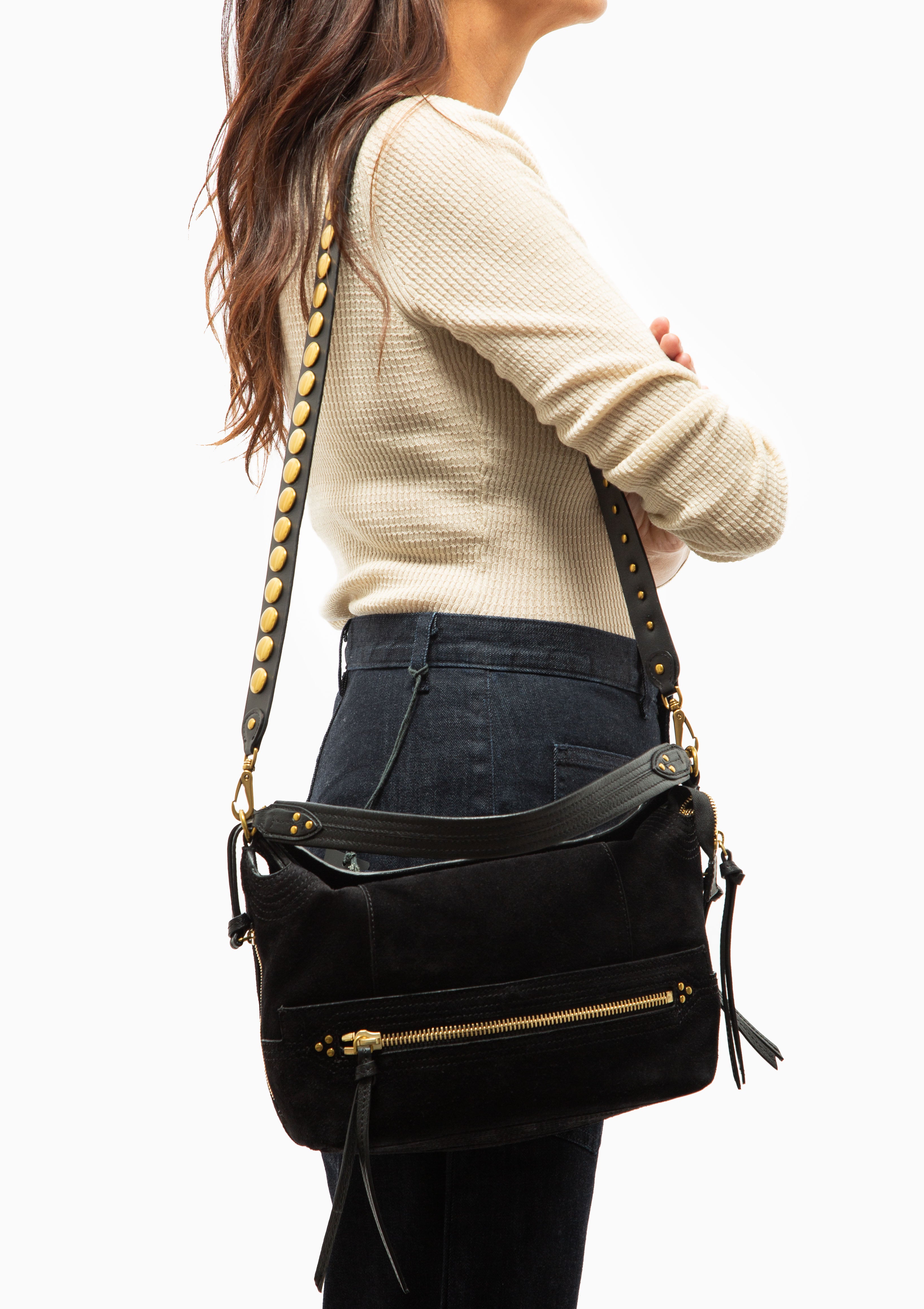 Lucky Hobo With Bandouliere Festival Strap | Noir Split Suede