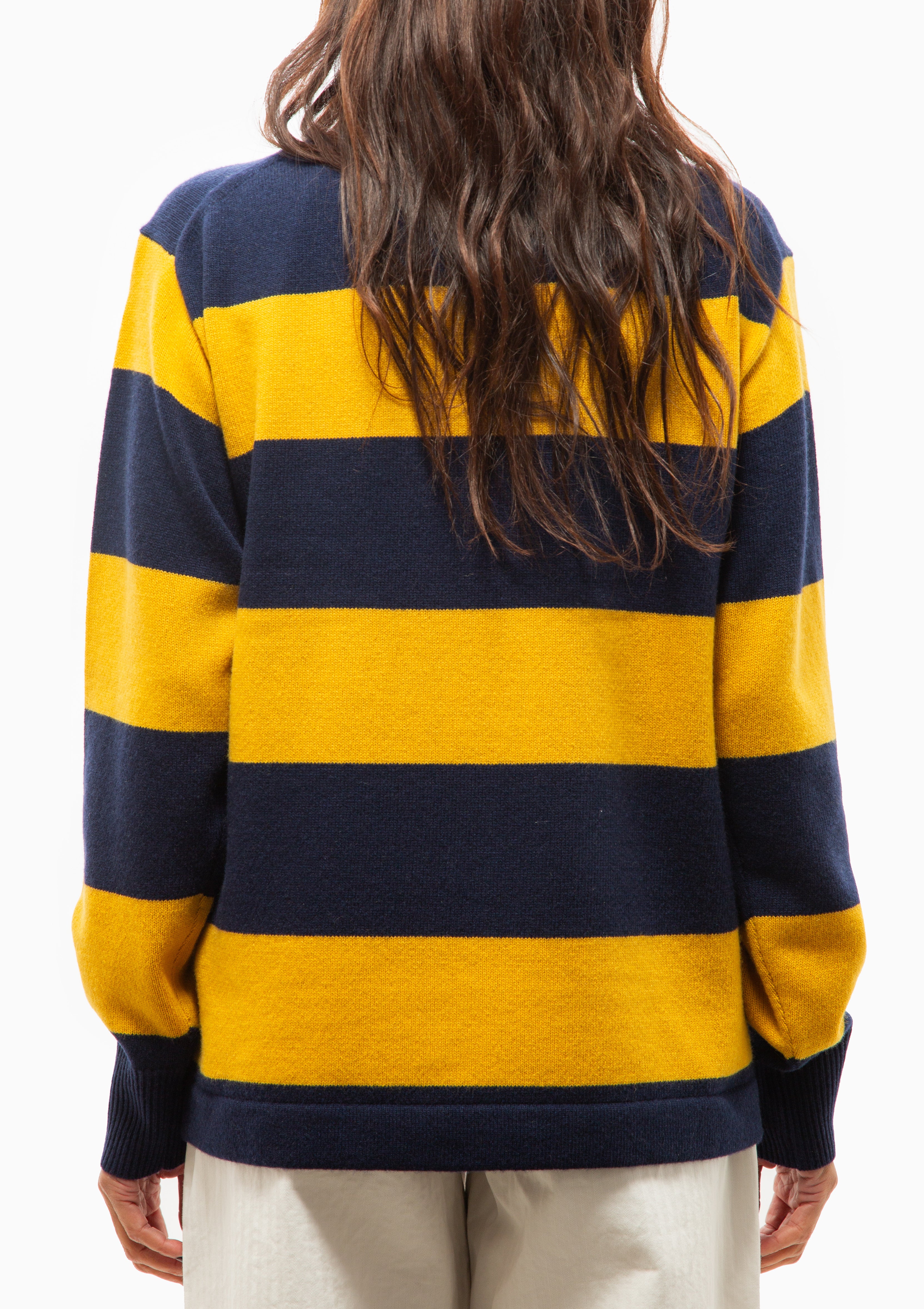 Rashida Rugby Sweater | Navy/Amber Stripe