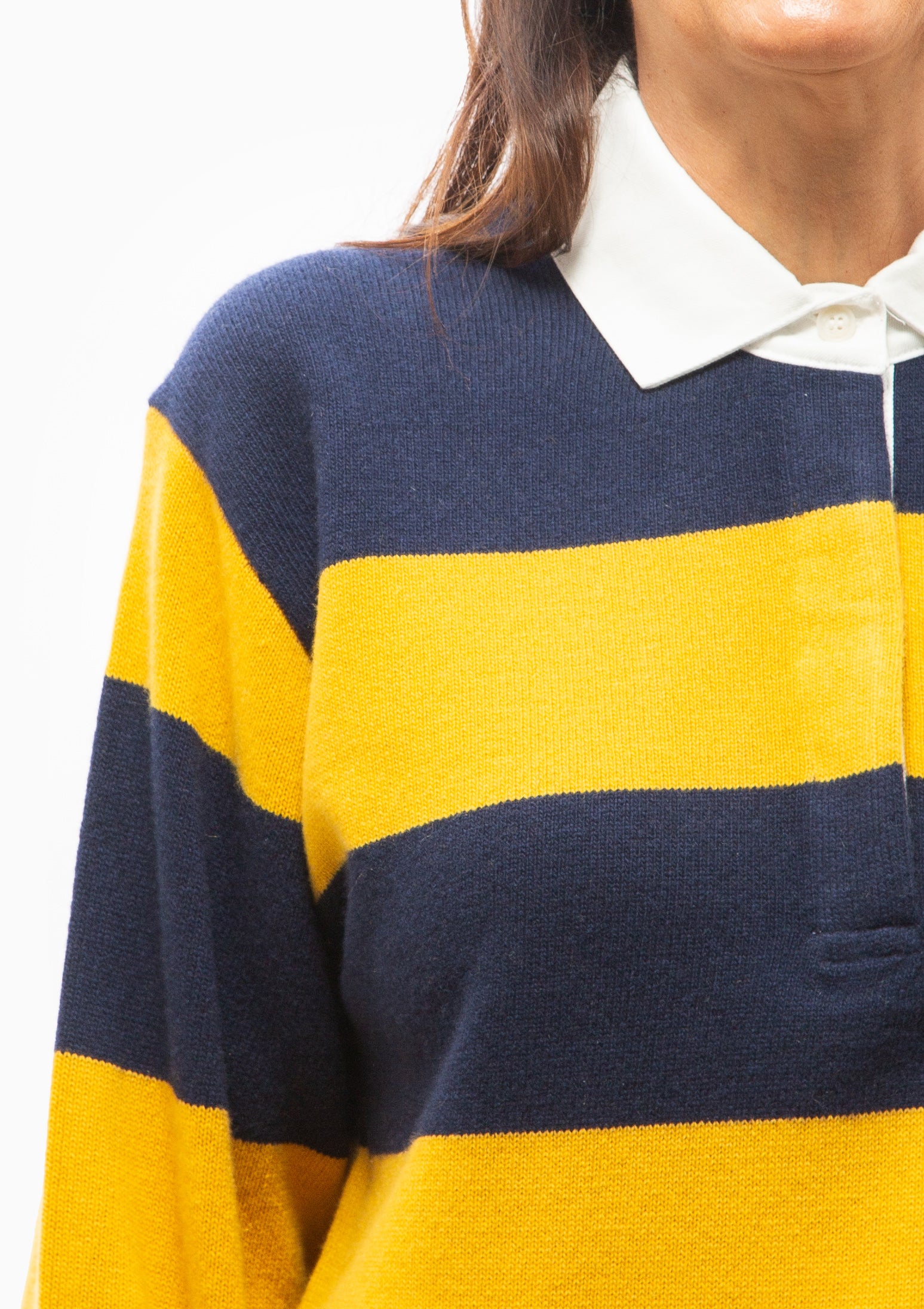 Rashida Rugby Sweater | Navy/Amber Stripe