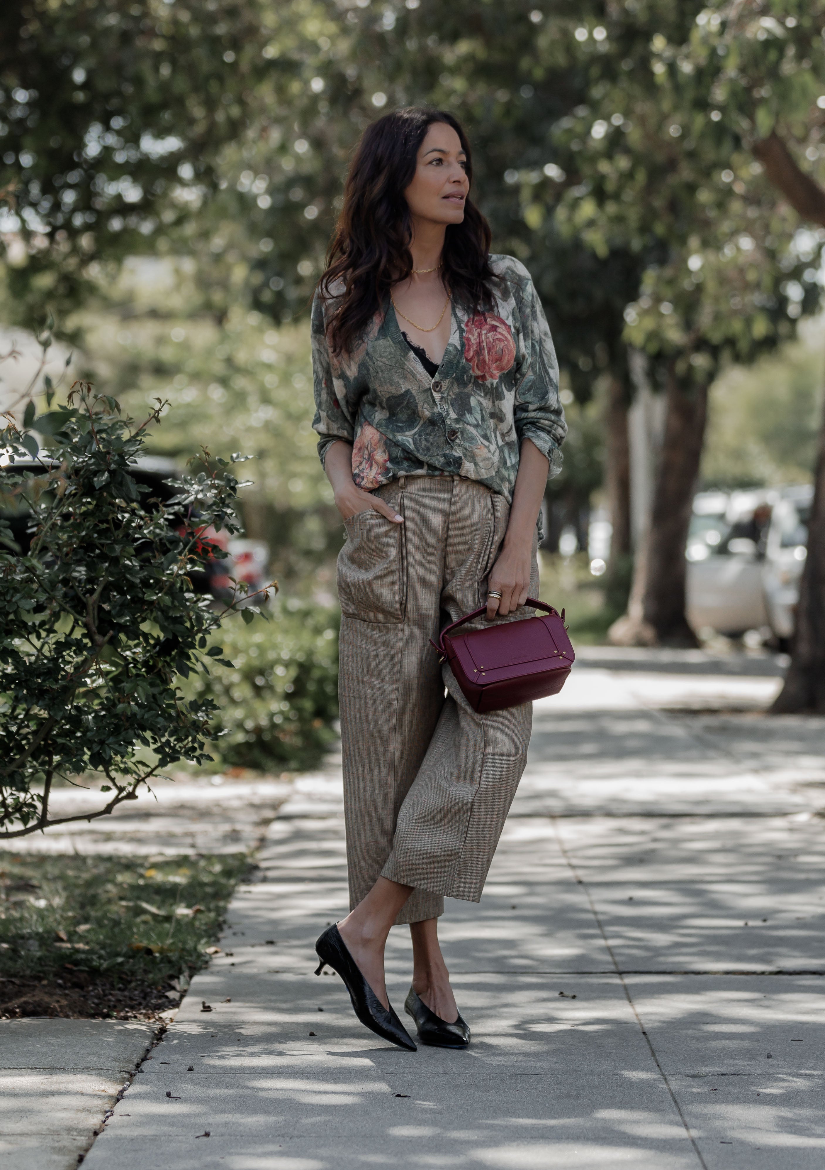 Pleated Pocket Trouser | Brown Windowpane Plaid