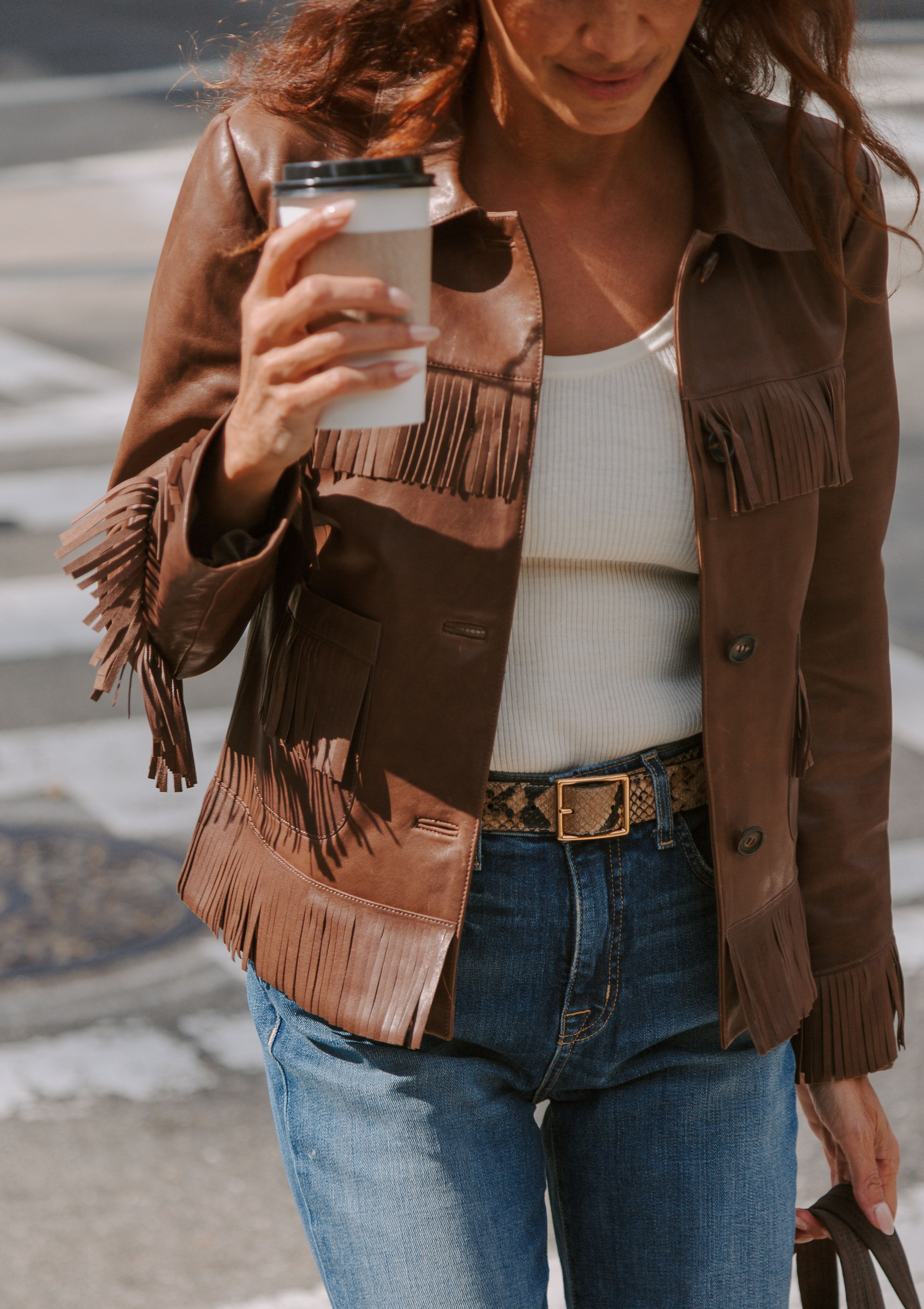 Lazare Fringe Leather Jacket | Dark Brown