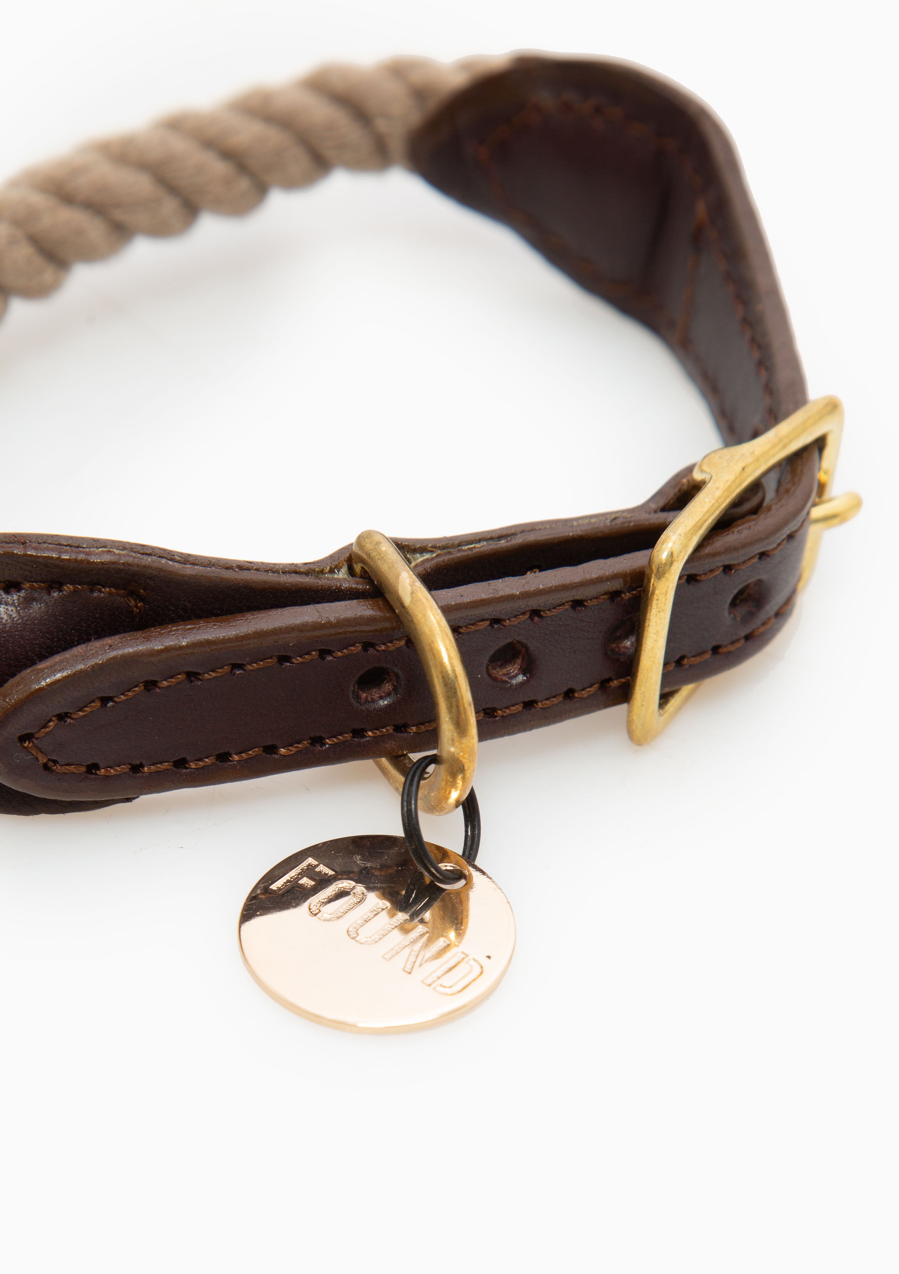 Rope & Leather Cat & Dog Collar | Dark Tan, Medium