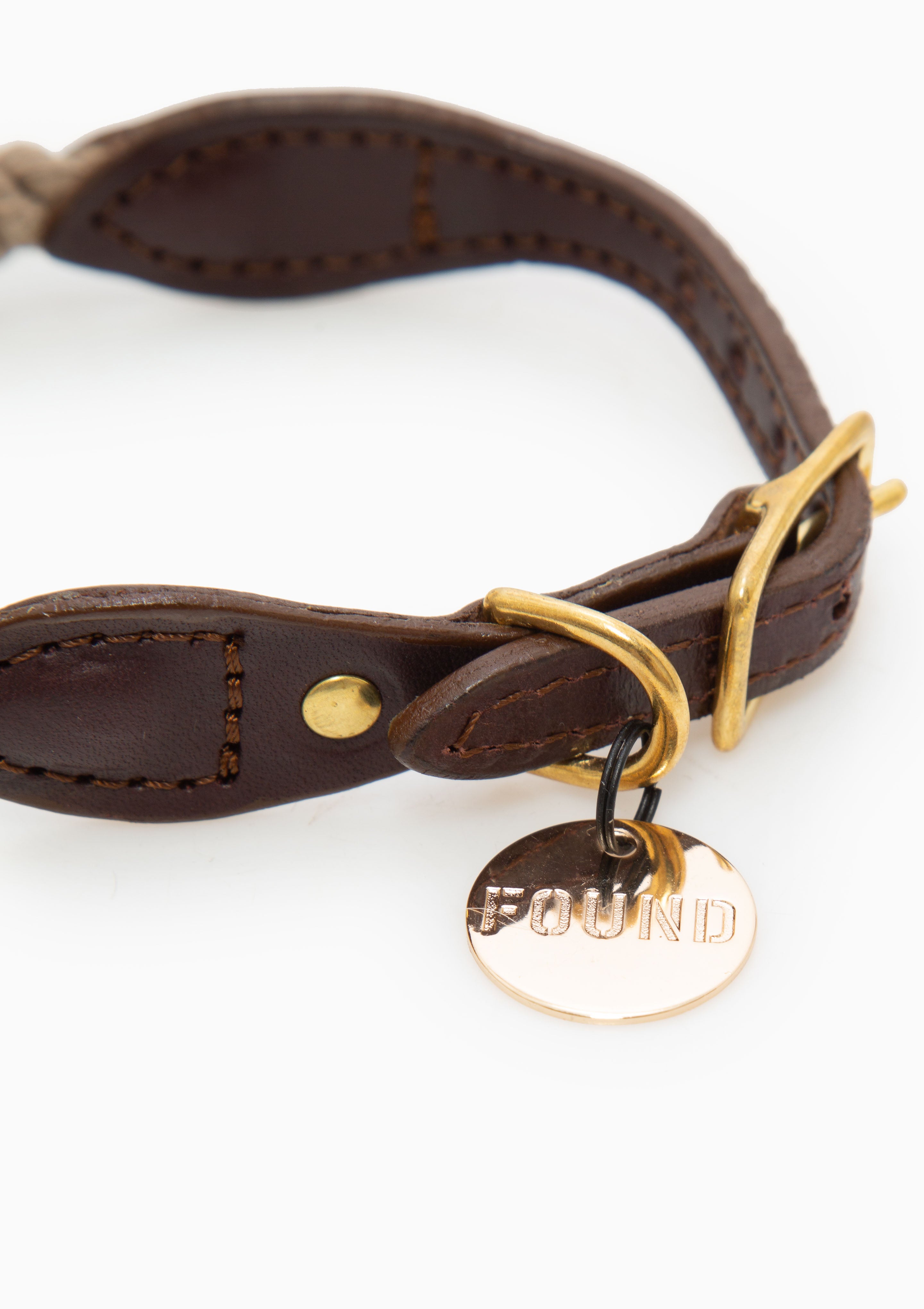 Rope & Leather Cat & Dog Collar | Dark Tan Small