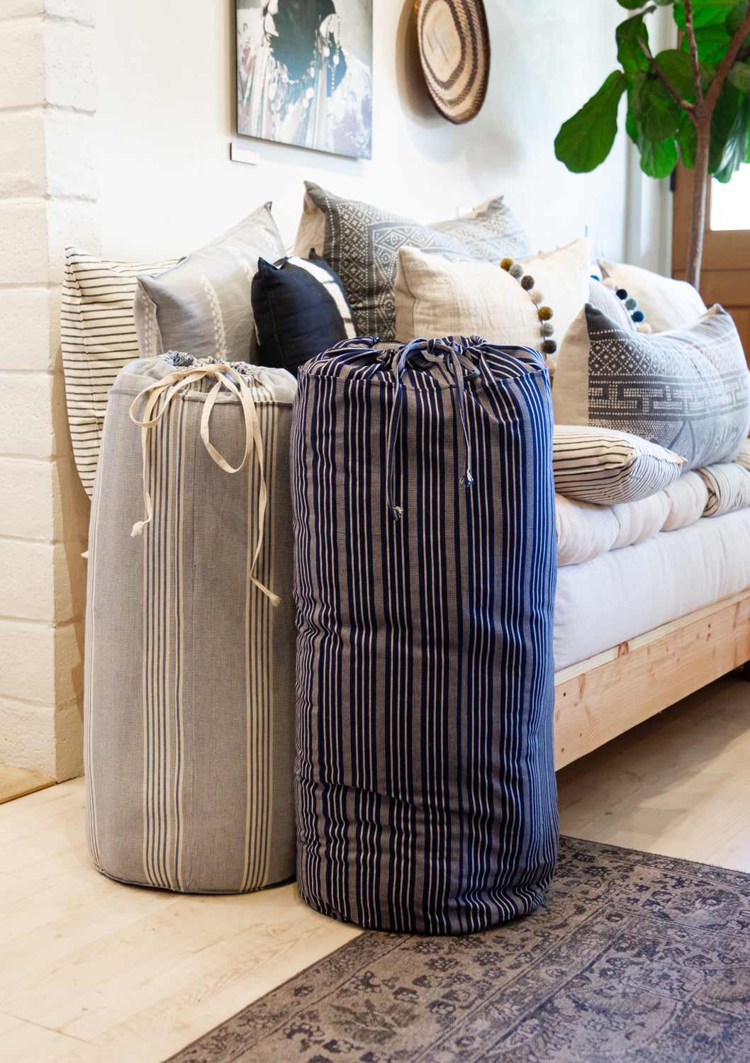 Bedroll Storage Pouch | Natural/Navy Triple Stripe