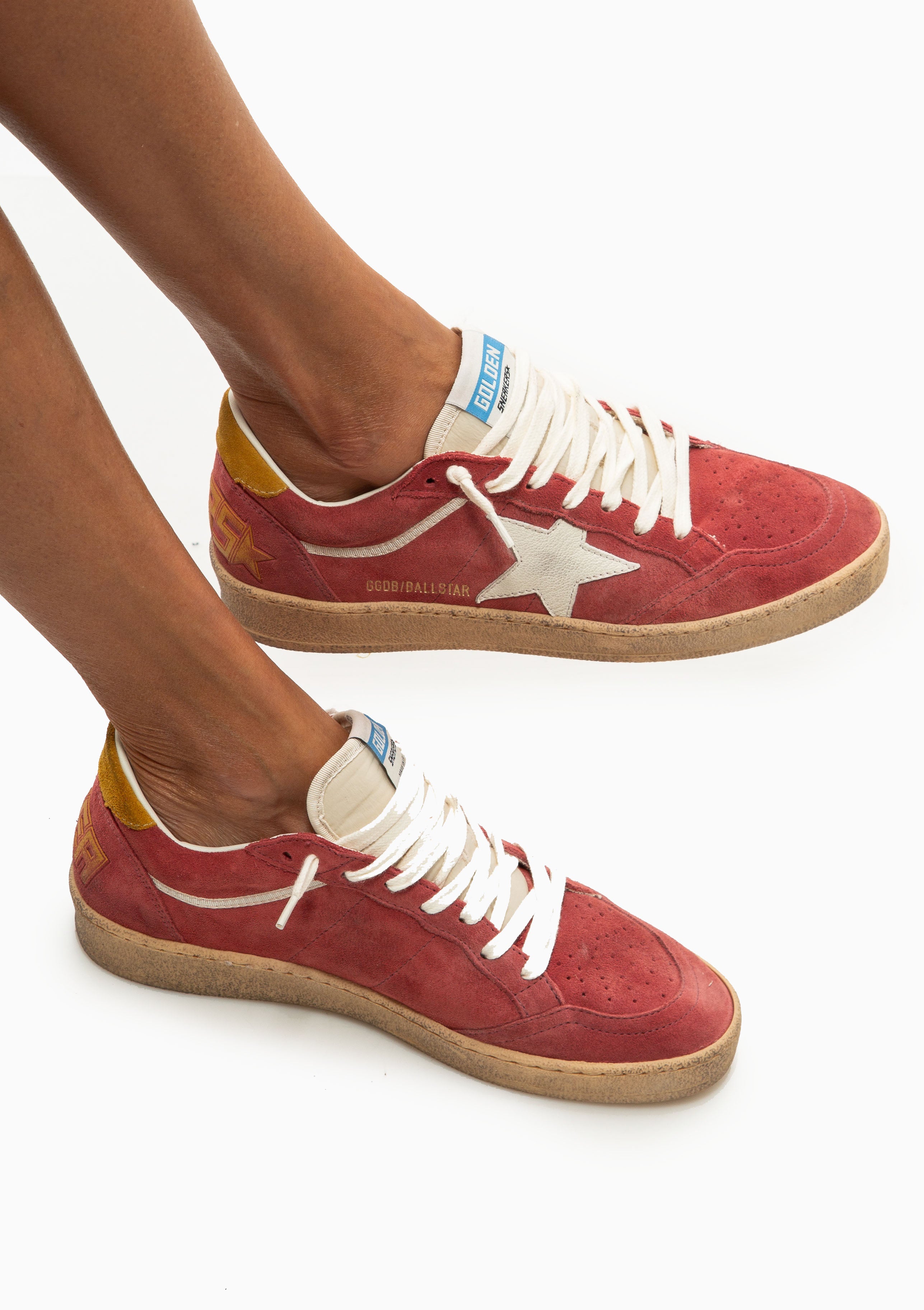Ball Star Sneaker Suede Leather Star | Brick Red/White/Yellow Ochre