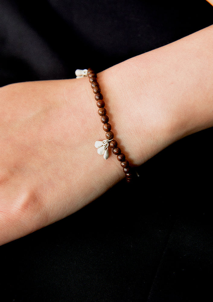 Gourd Seeds, Zebra Wood & Sterling Silver Beaded Bracelet