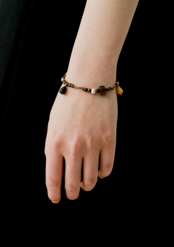 Small Harvest, Zebra Wood Boxwood Horn & Sterling Silver Drawstring Bracelet