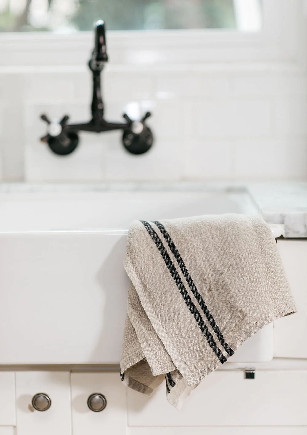 Vintage Linen Towels Set of 2 | Natural/Black