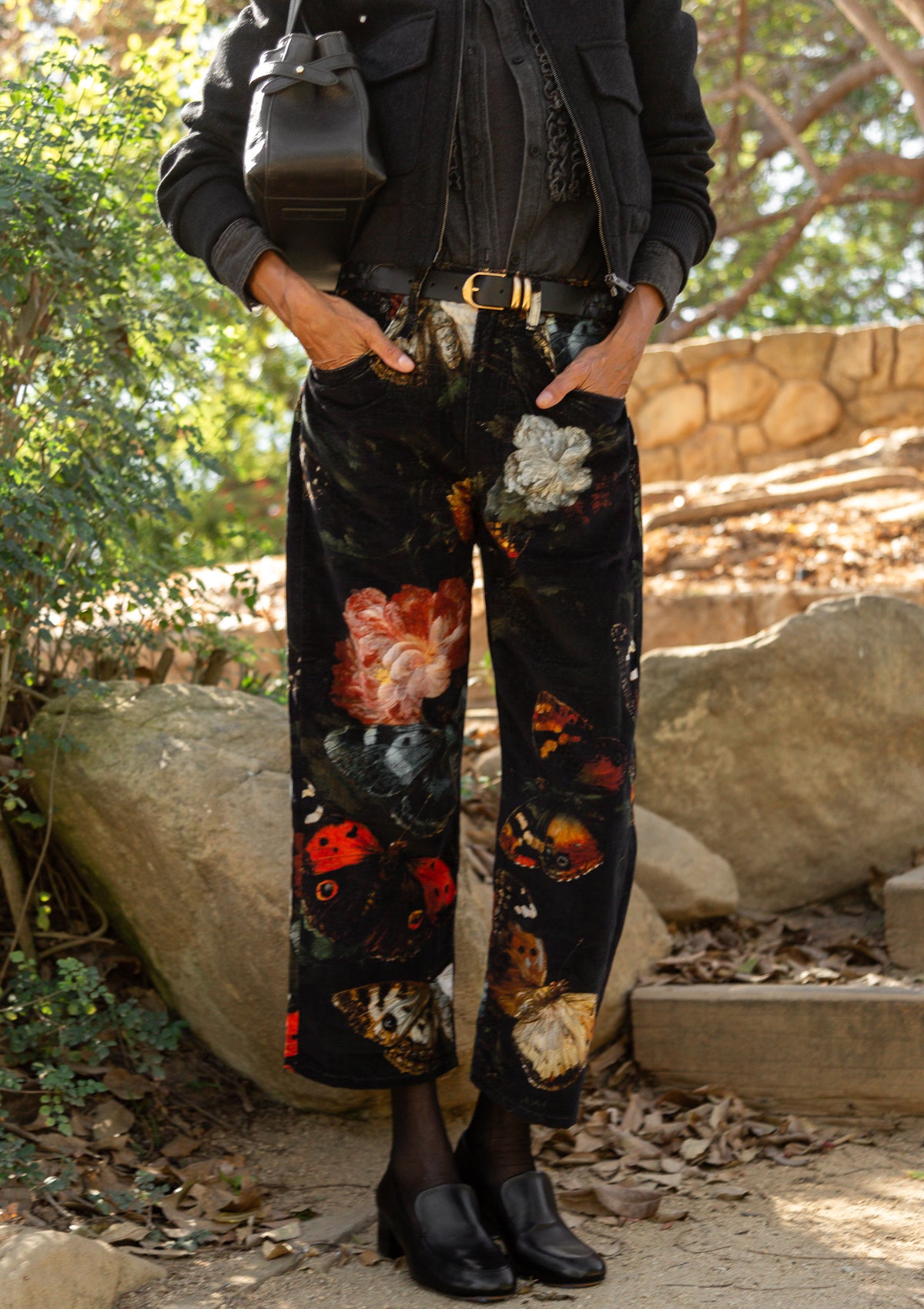 X-Boyfriend Pant | Floral Butterfly On Black