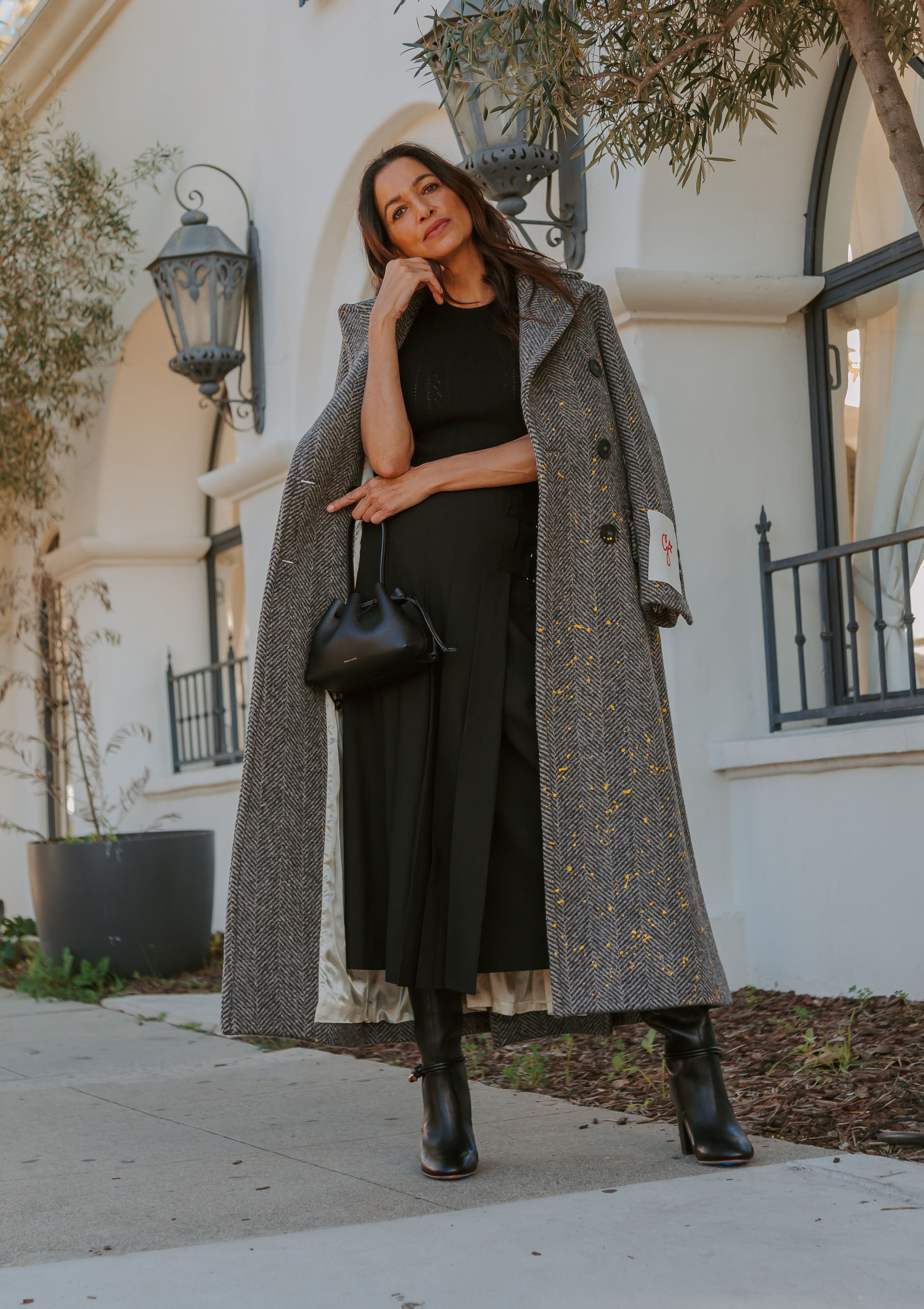 Long Herringbone Coat | Anthracite