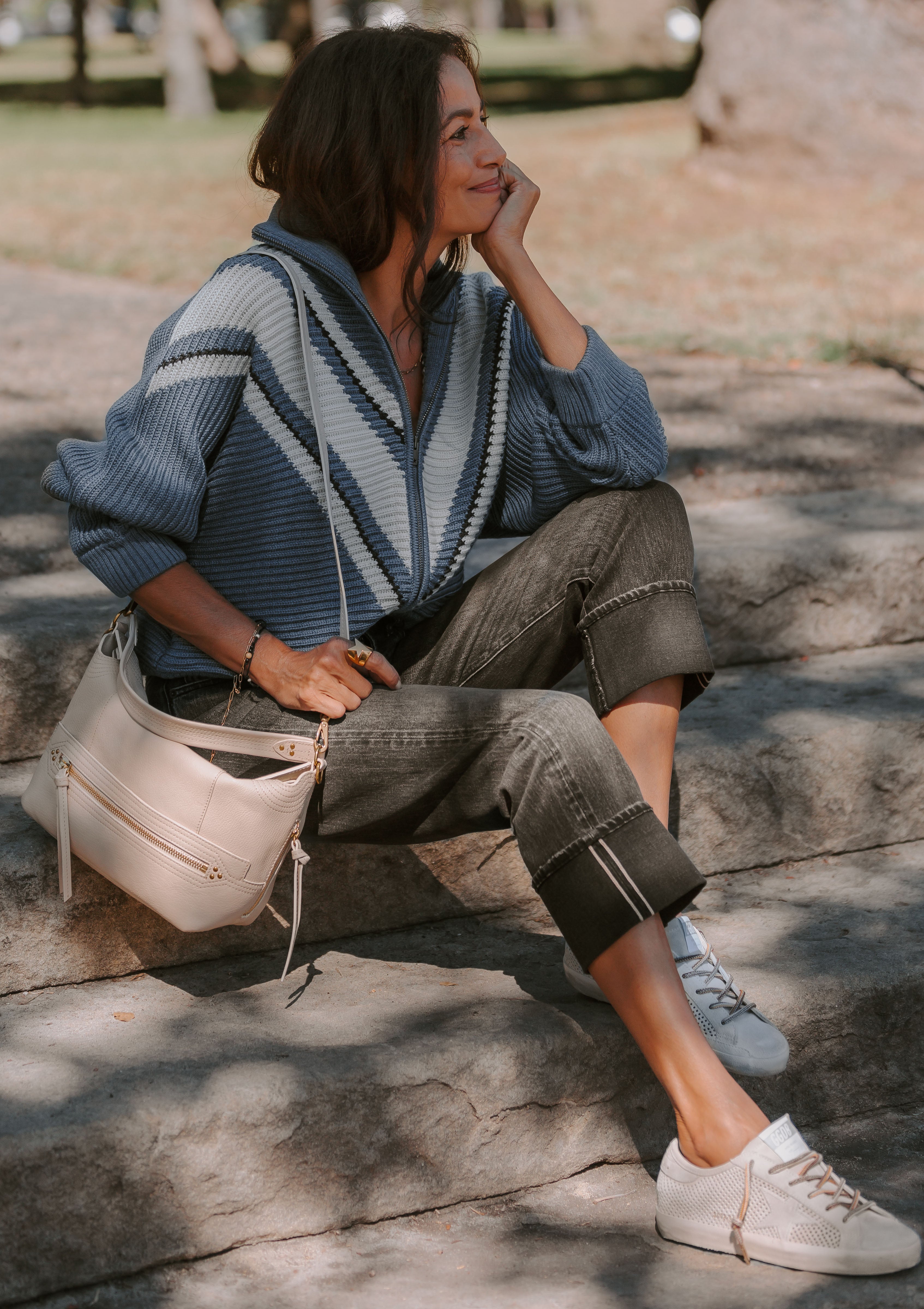 Jacquard Wool Sweater | Light Blue/Cream