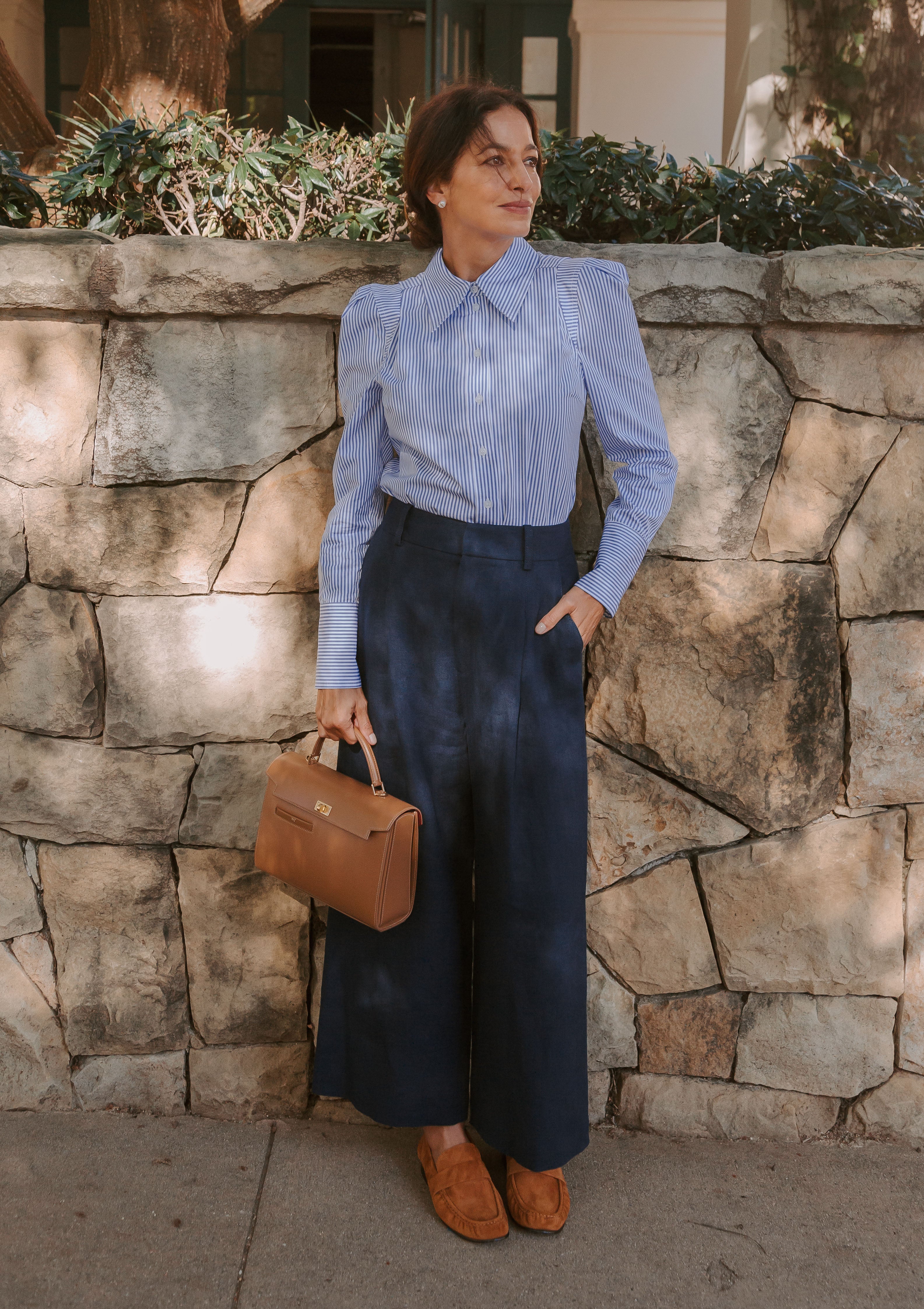 Linen Cropped Pleated Trouser | Navy Linen