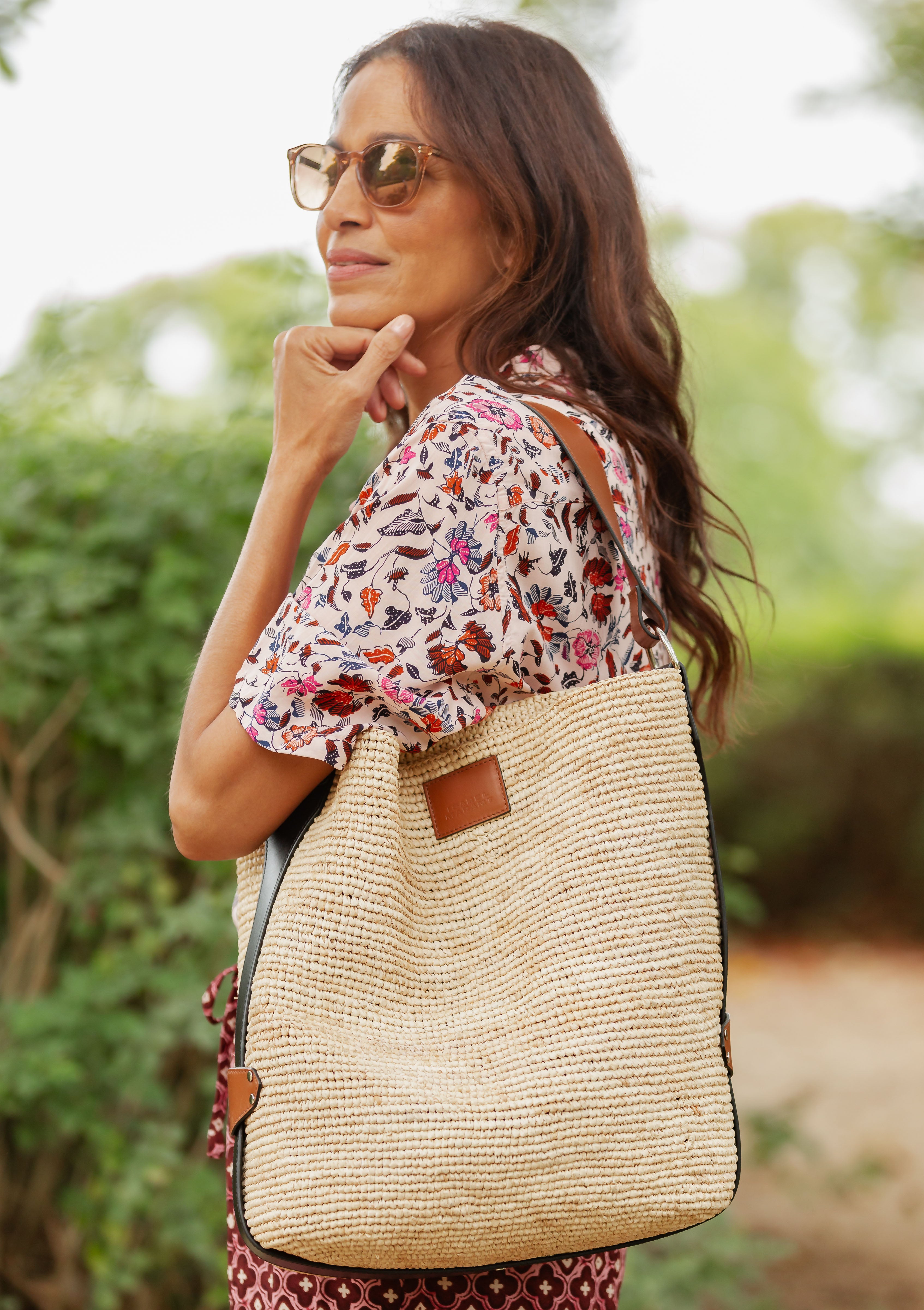 Bayia Raffia Bucket Bag | Natural/Cognac