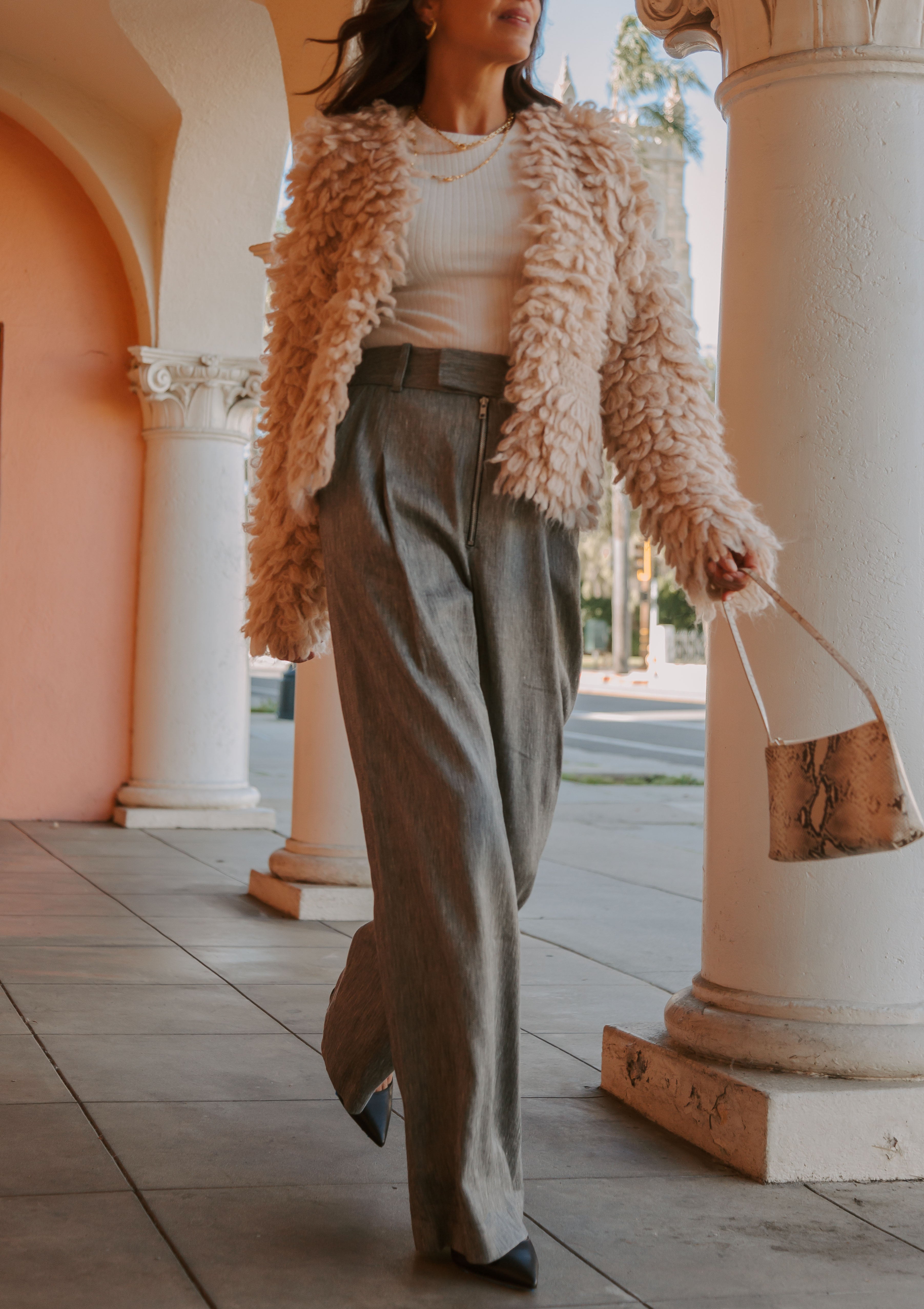 Exposed Zip Pleated Pant | Granite