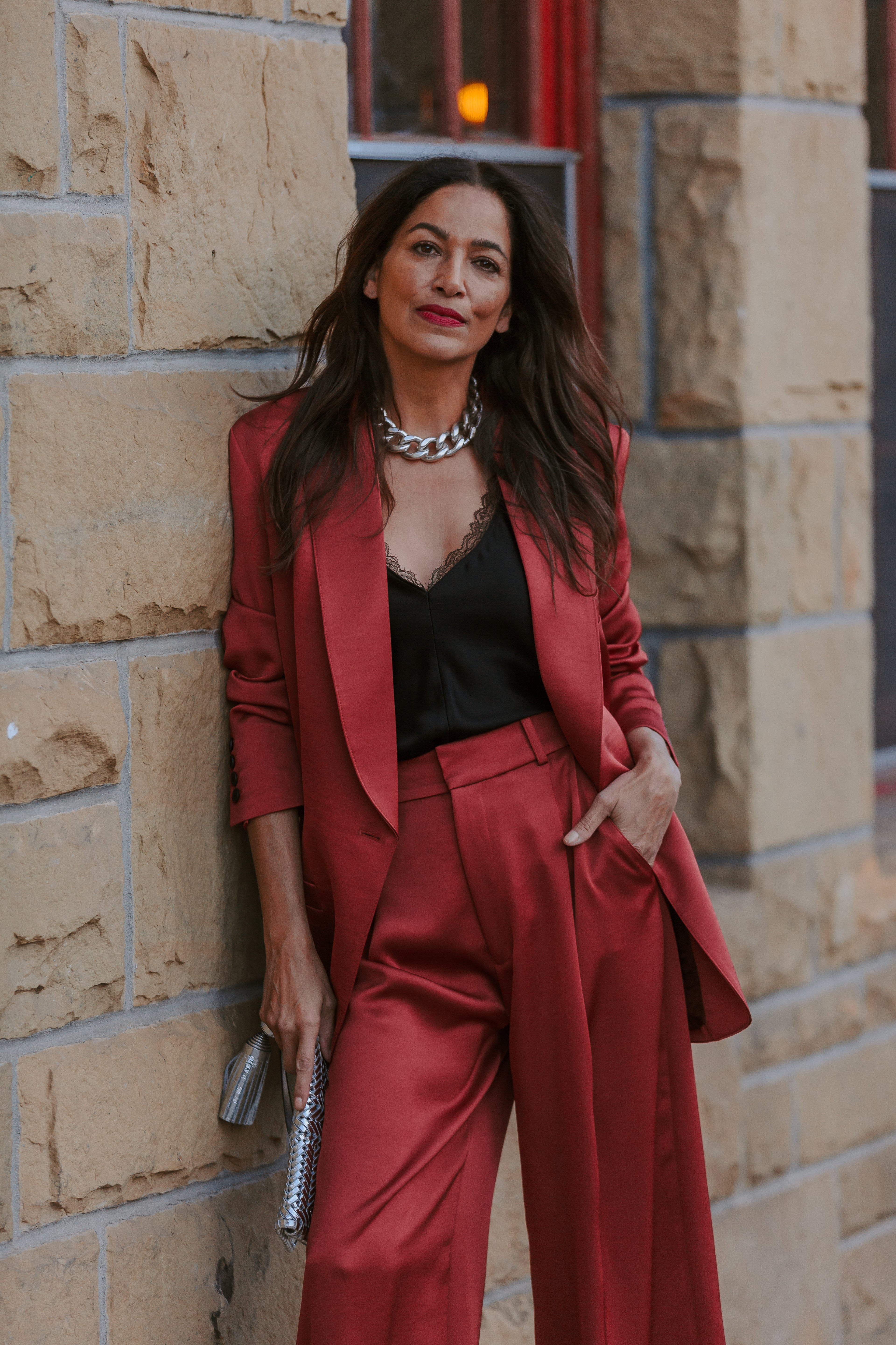 Shawl Collar Oversized Blazer | Crimson