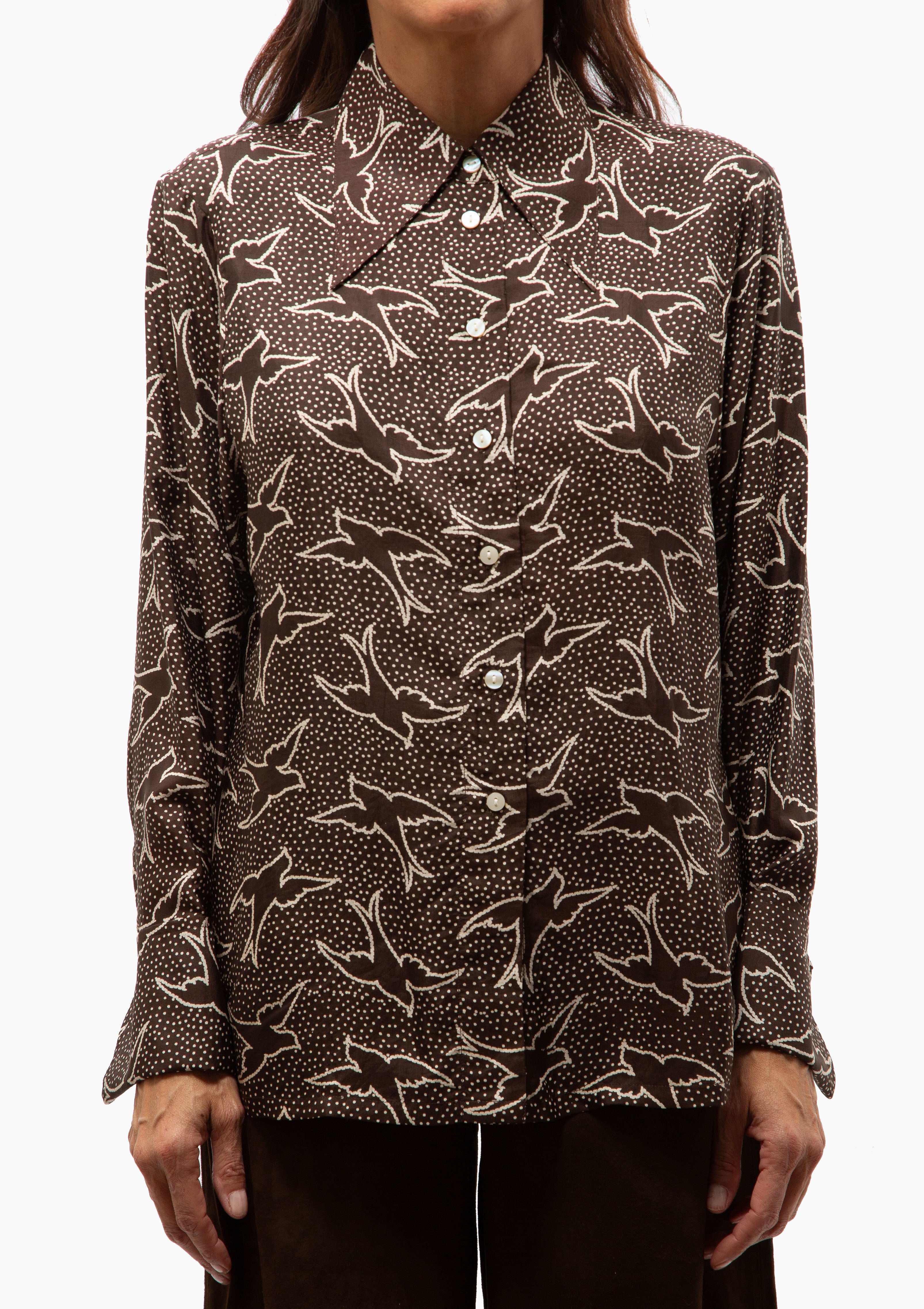 Dana Clove Swallow Silk Shirt | Dark Brown