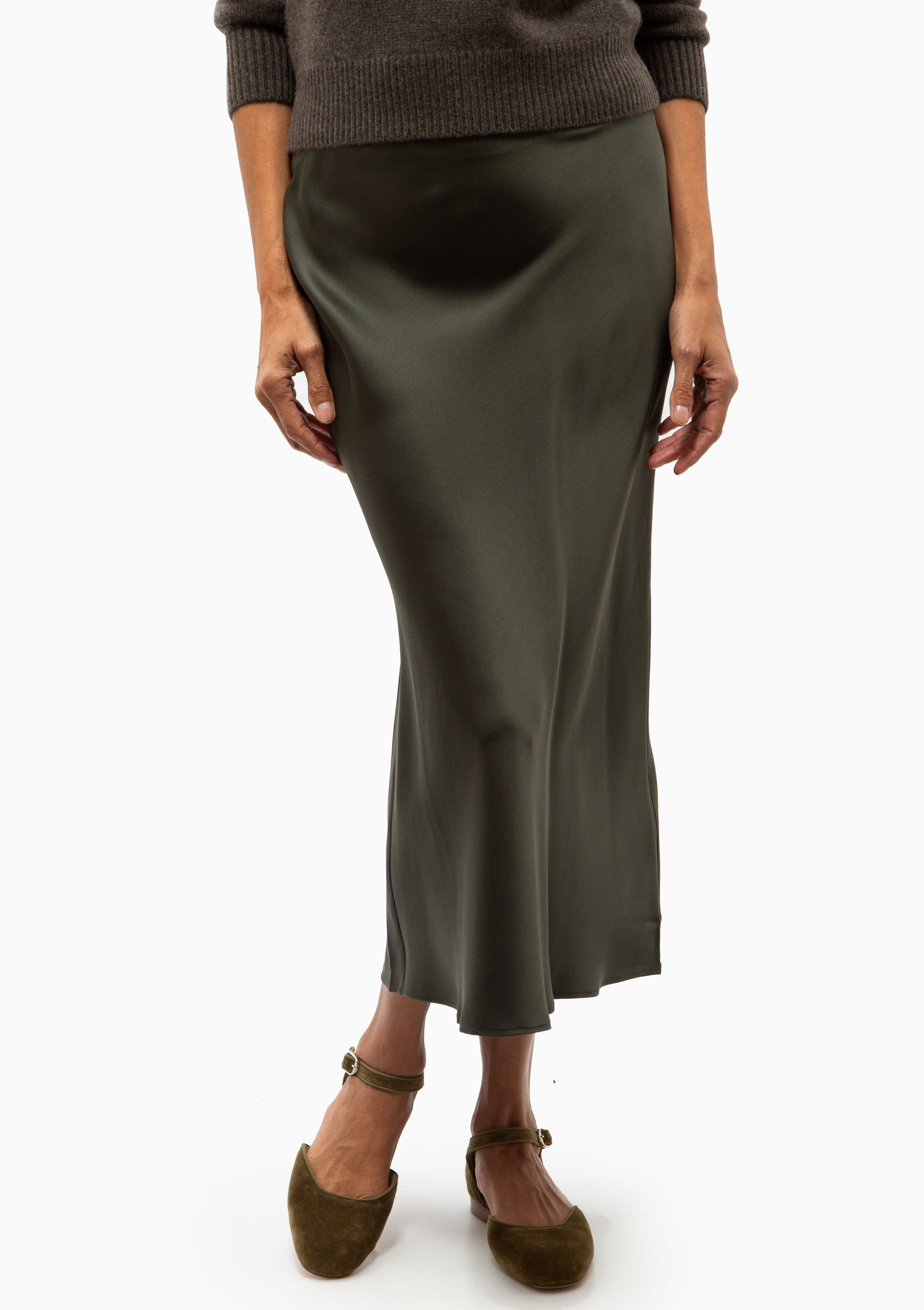 Bar Silk Skirt Dark Olive