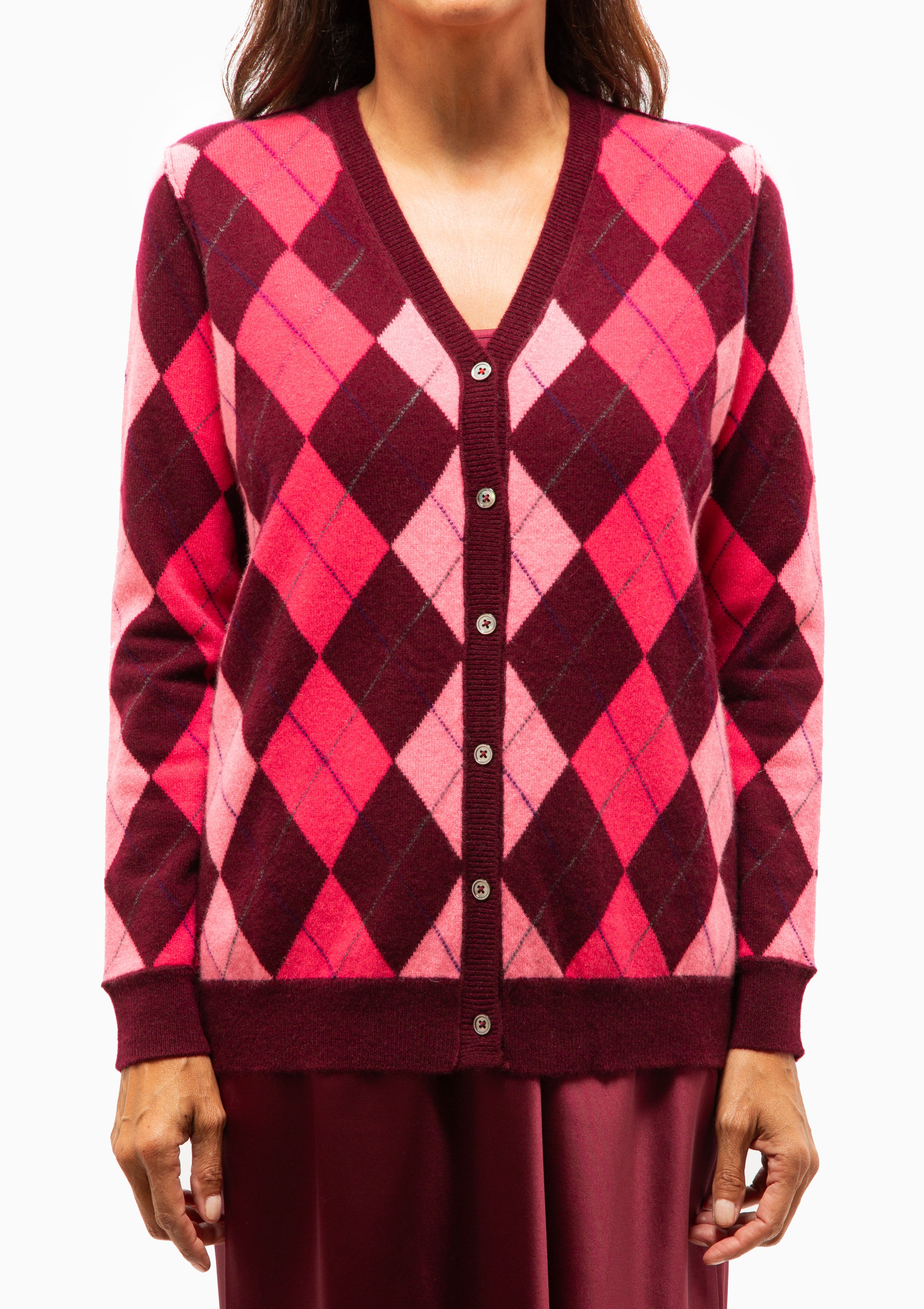 Argyle Cardigan | Bordeaux