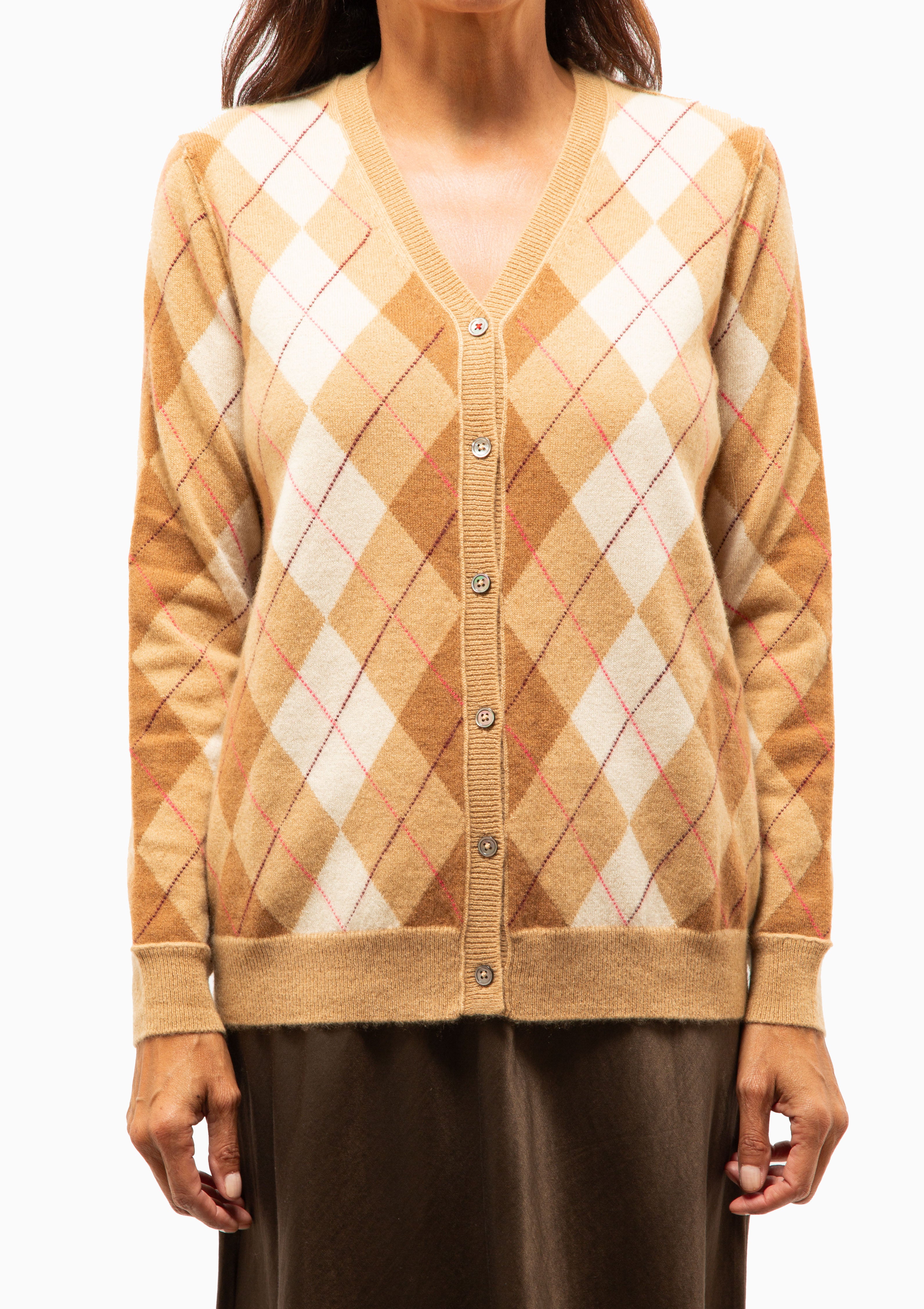 Argyle Cardigan | Camel