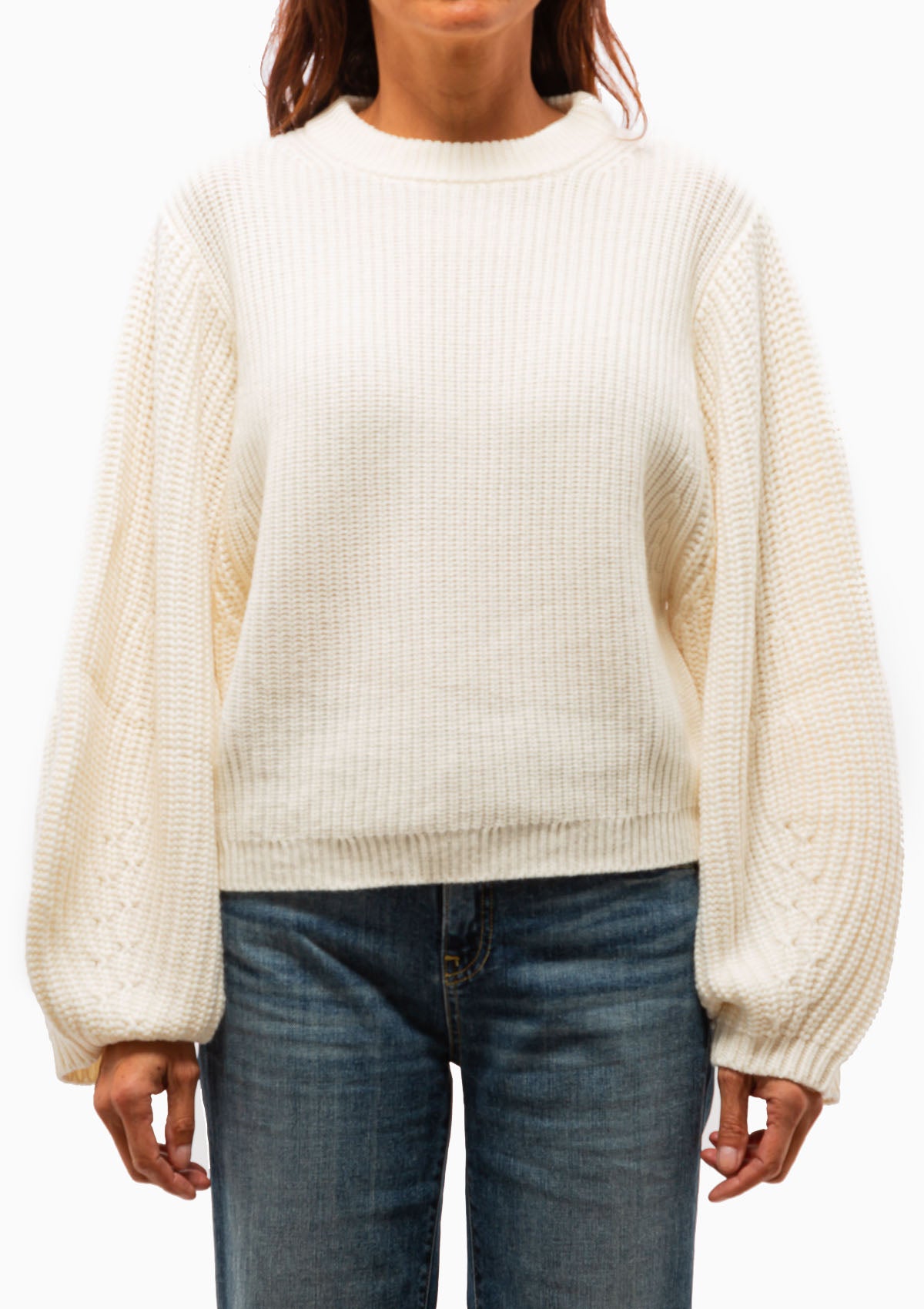 Balloon Sleeve Crew Neck | Mozzarella
