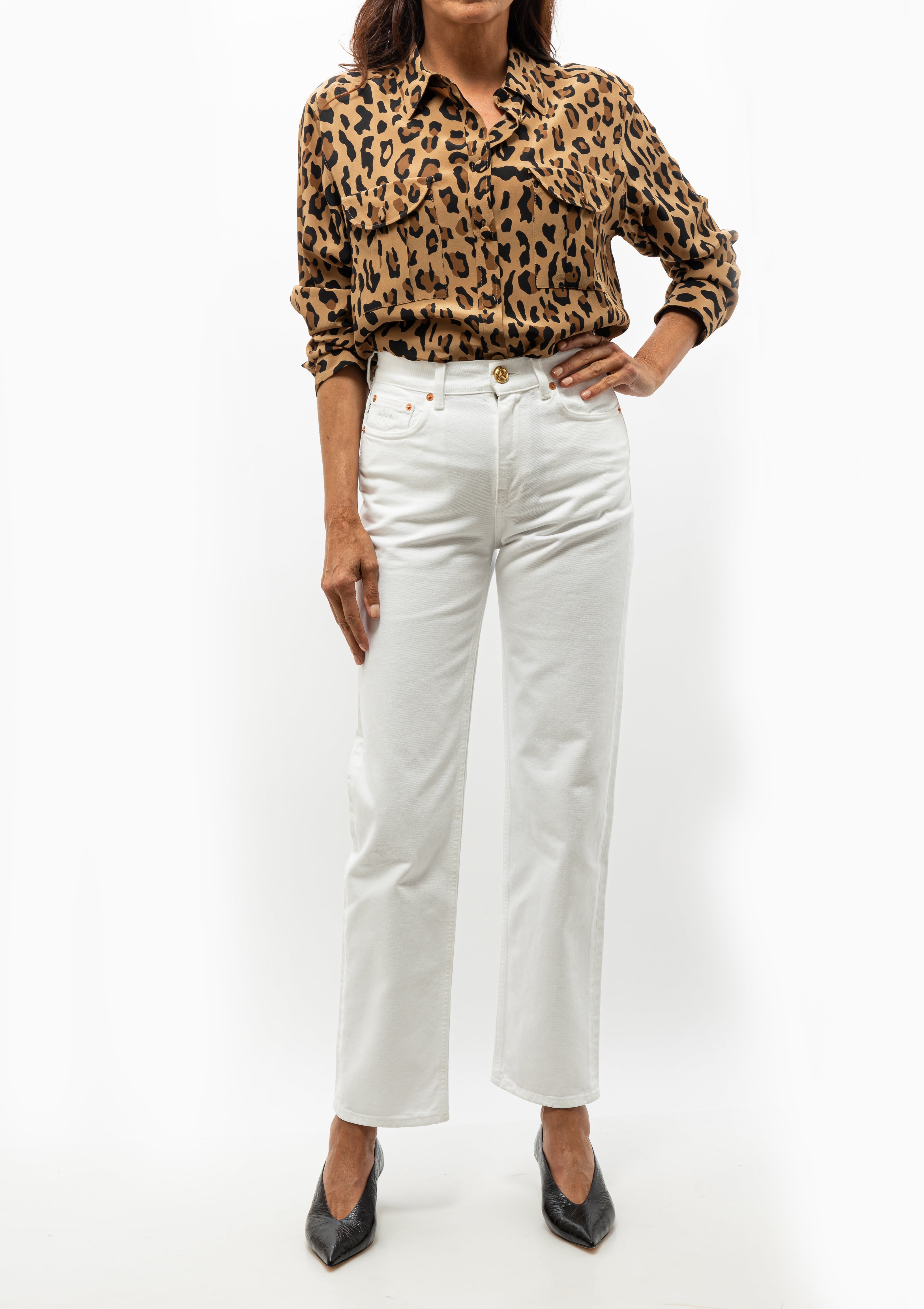 Patterned Blaze Milano Simba Shirt with Clapotis White Paso Jeans, available at Diani Boutique.