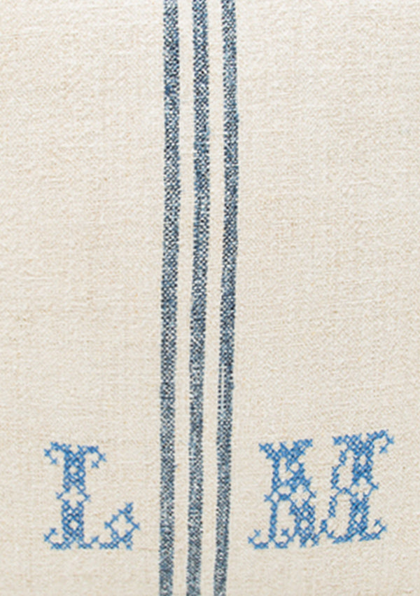 Monogram Light Navy Triple Stripe Grain Sack Cushion | 20" x 20"