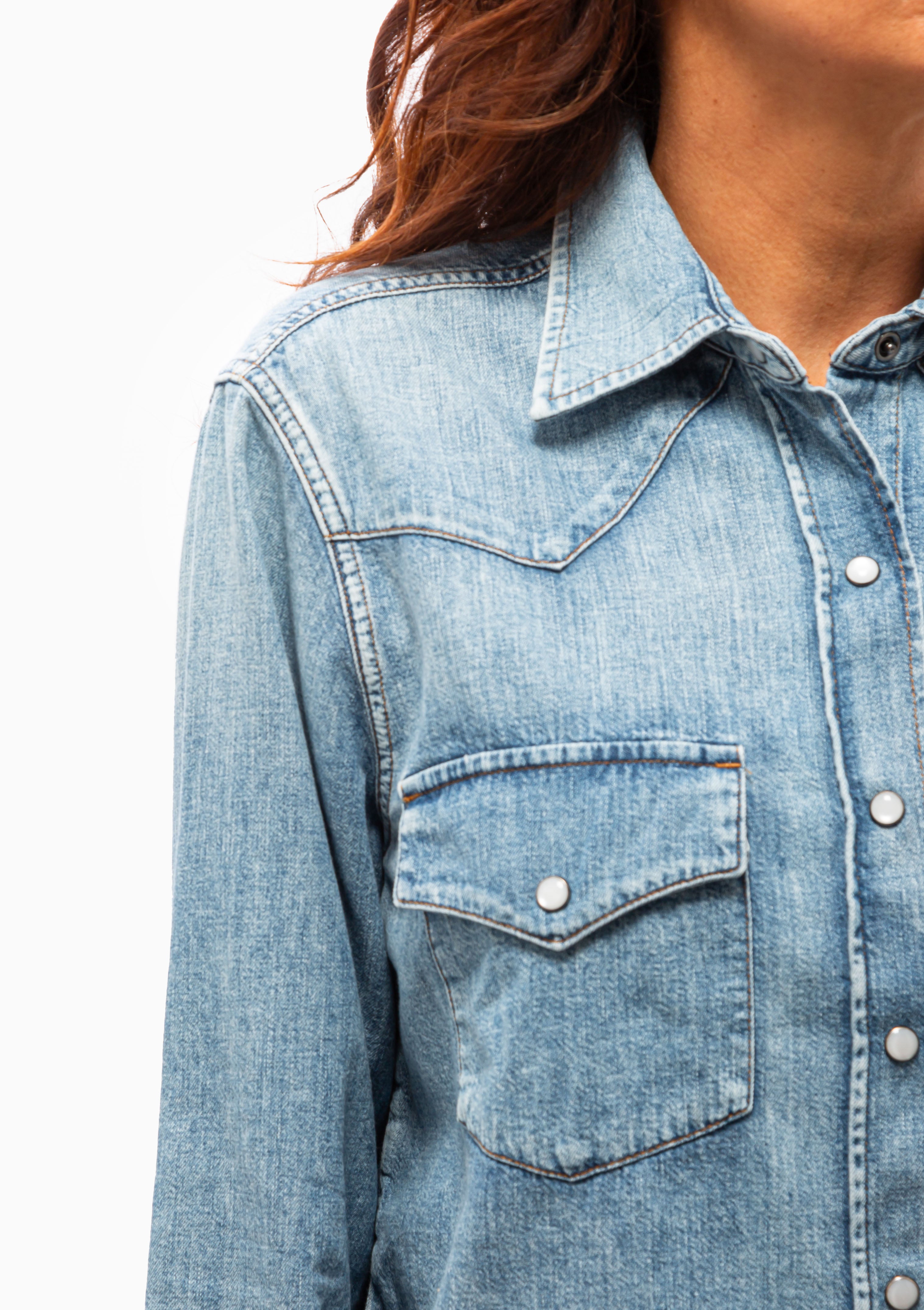 Cropped Western Shirt | Carolina Blue