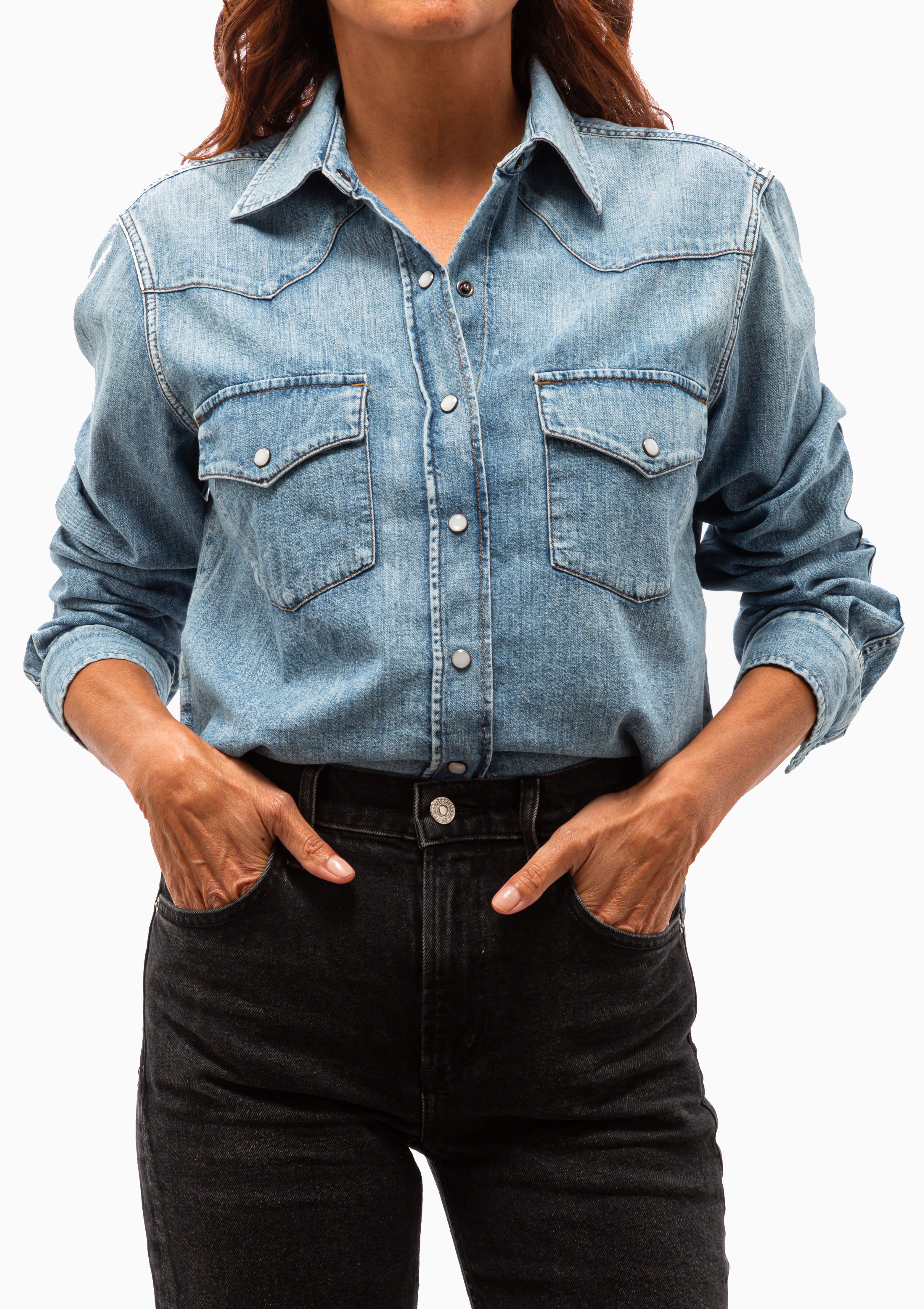 Cropped Western Shirt | Carolina Blue