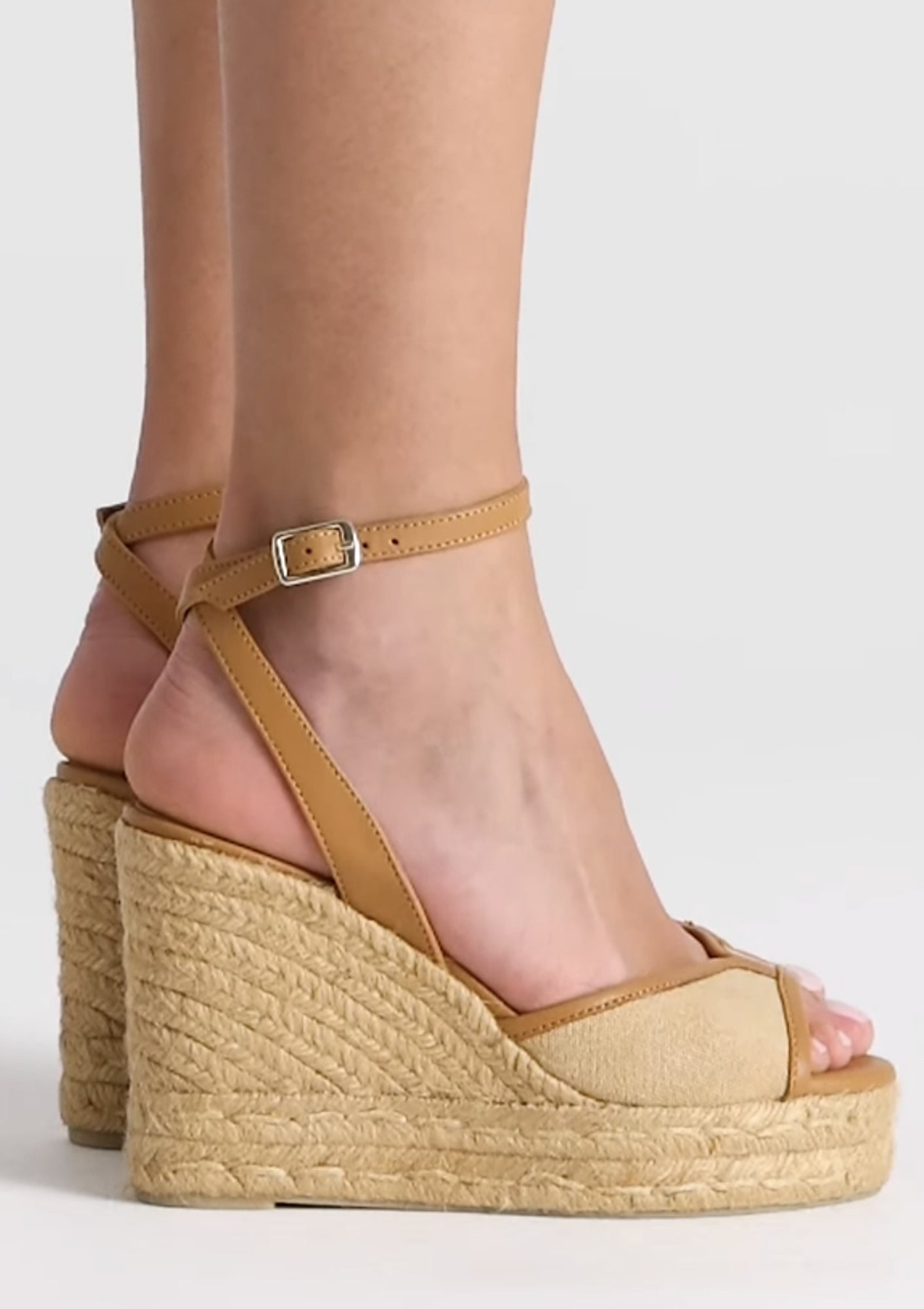 Brigitte Canvas Leather Trim Wedge 4.5" | Ocre