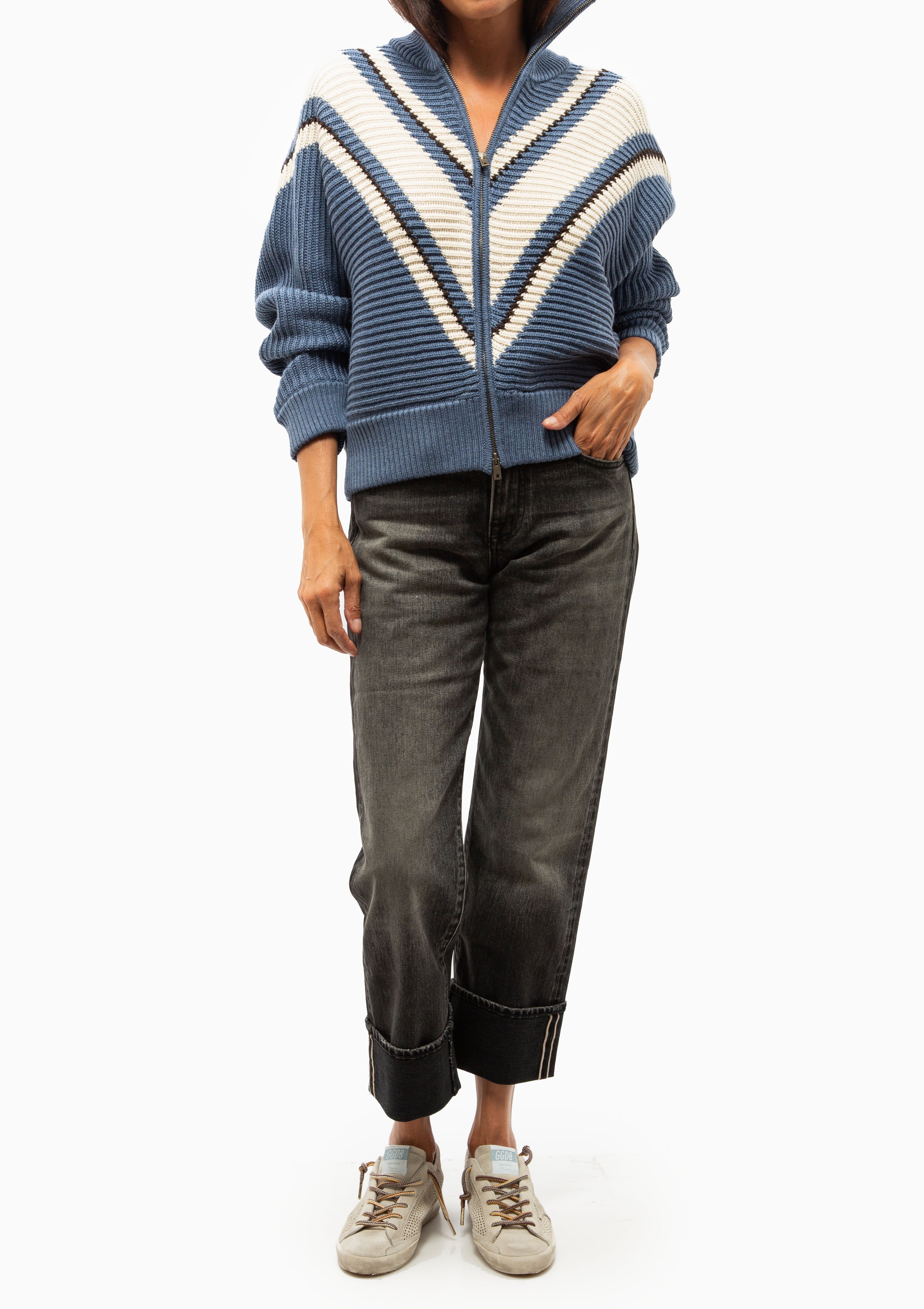 Jacquard Wool Sweater | Light Blue/Cream