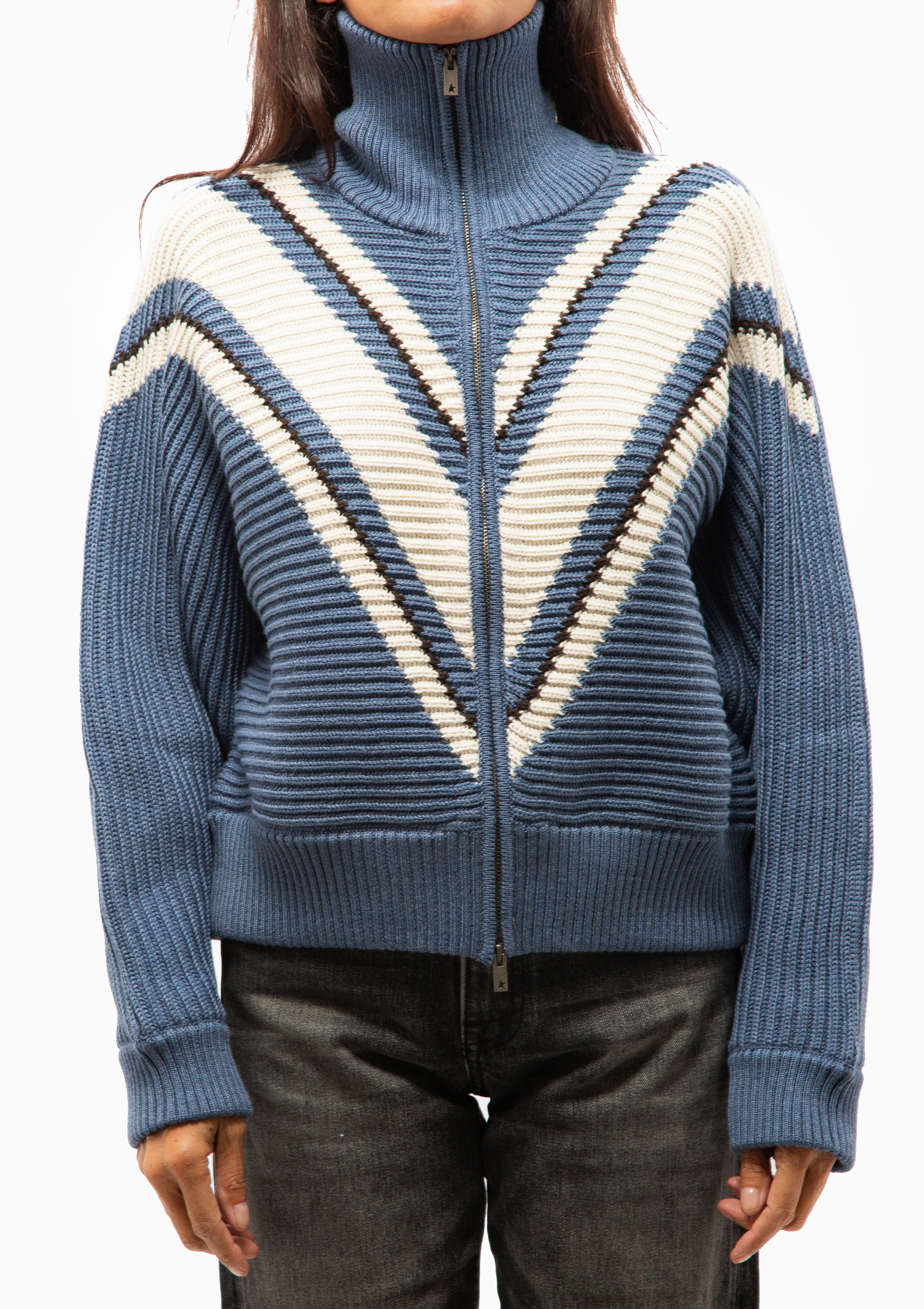 Jacquard Wool Sweater | Light Blue/Cream