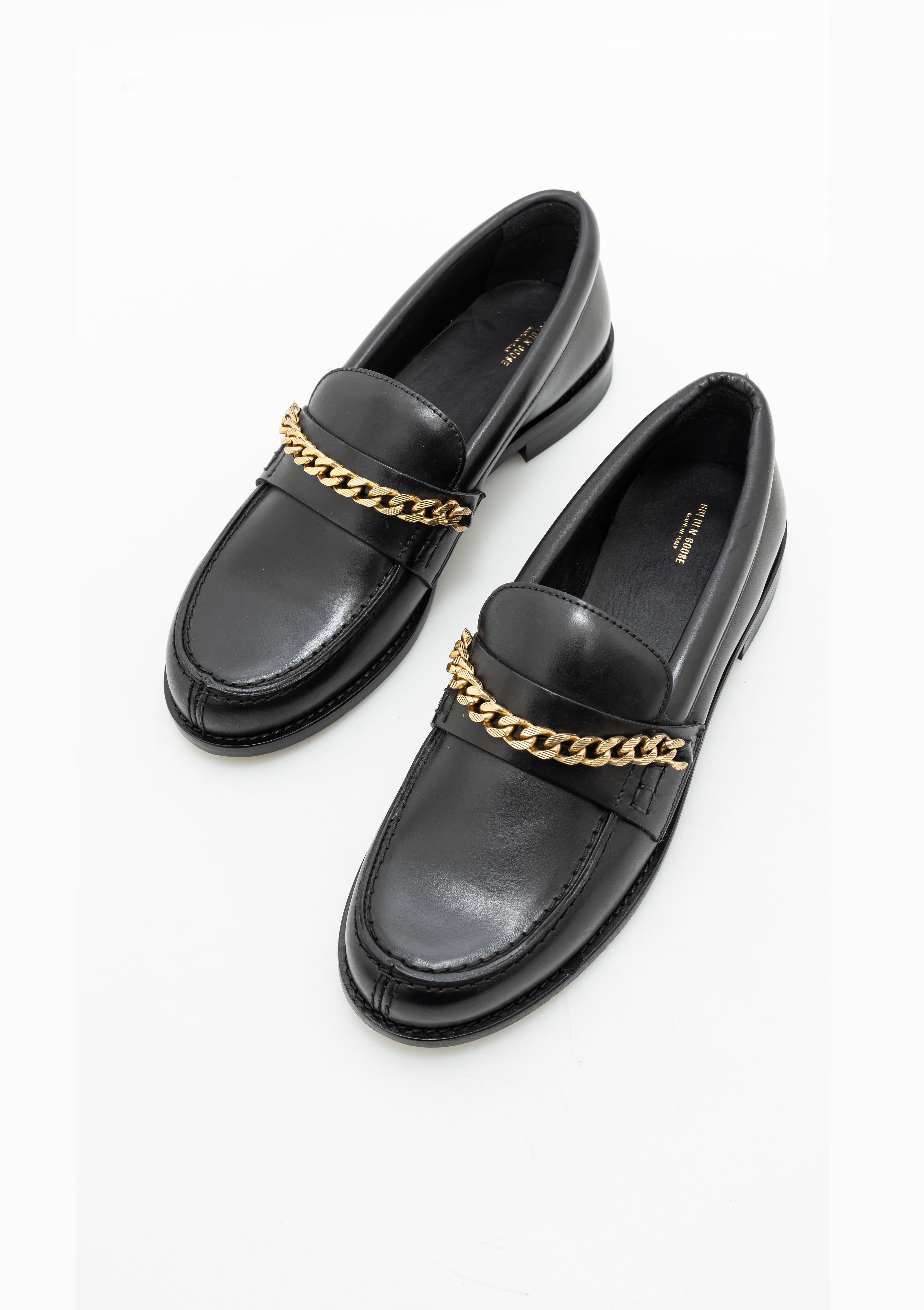 Jerry Leather Loafer With Chain | Black