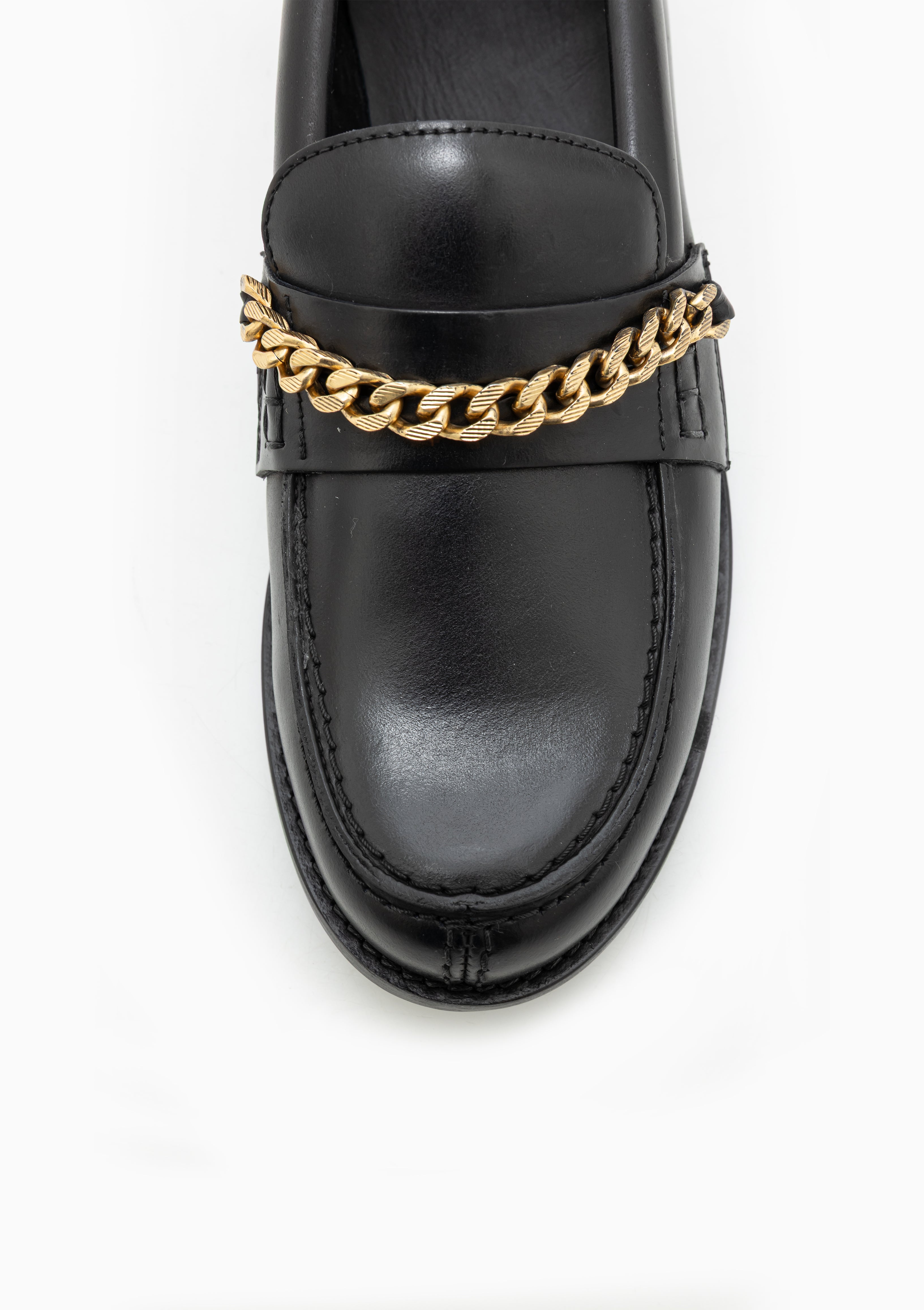 Jerry Leather Loafer With Chain | Black