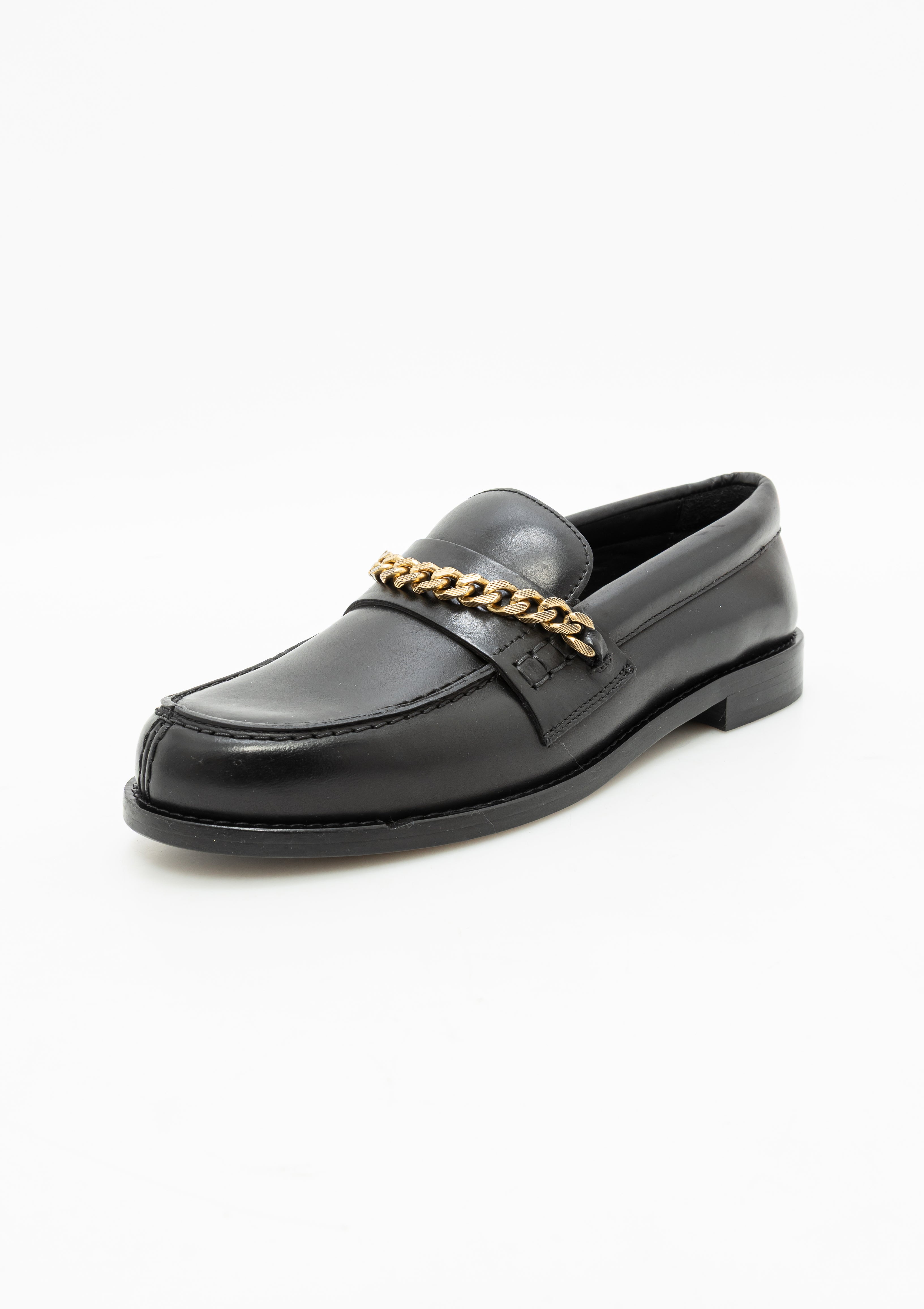 Jerry Leather Loafer With Chain | Black