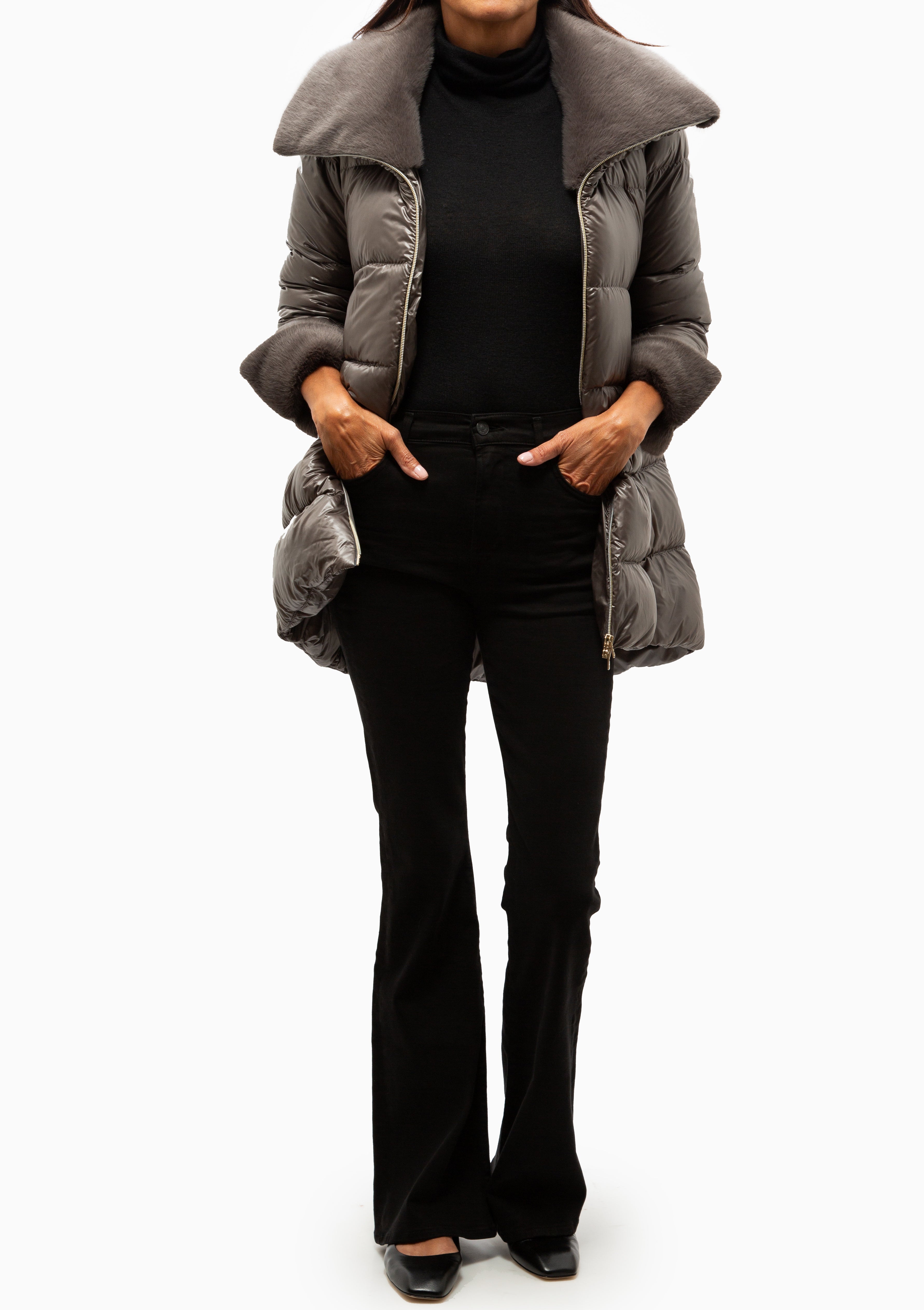 Classic Nylon A-Shape Jacket & Lady Alternative Fur | Anthracite