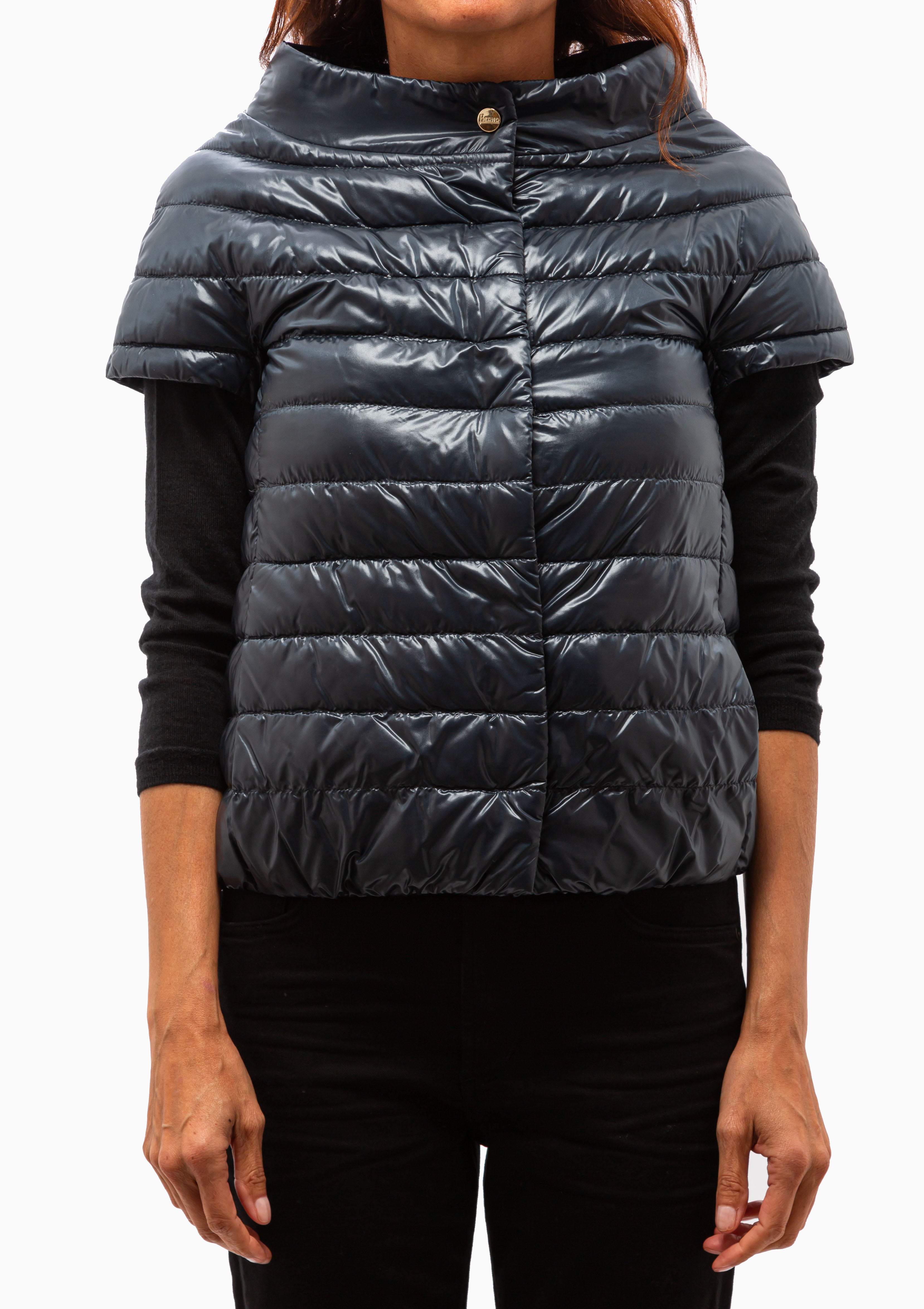 Classic Nylon Greta Cap Sleeve Jacket | Blue Navy