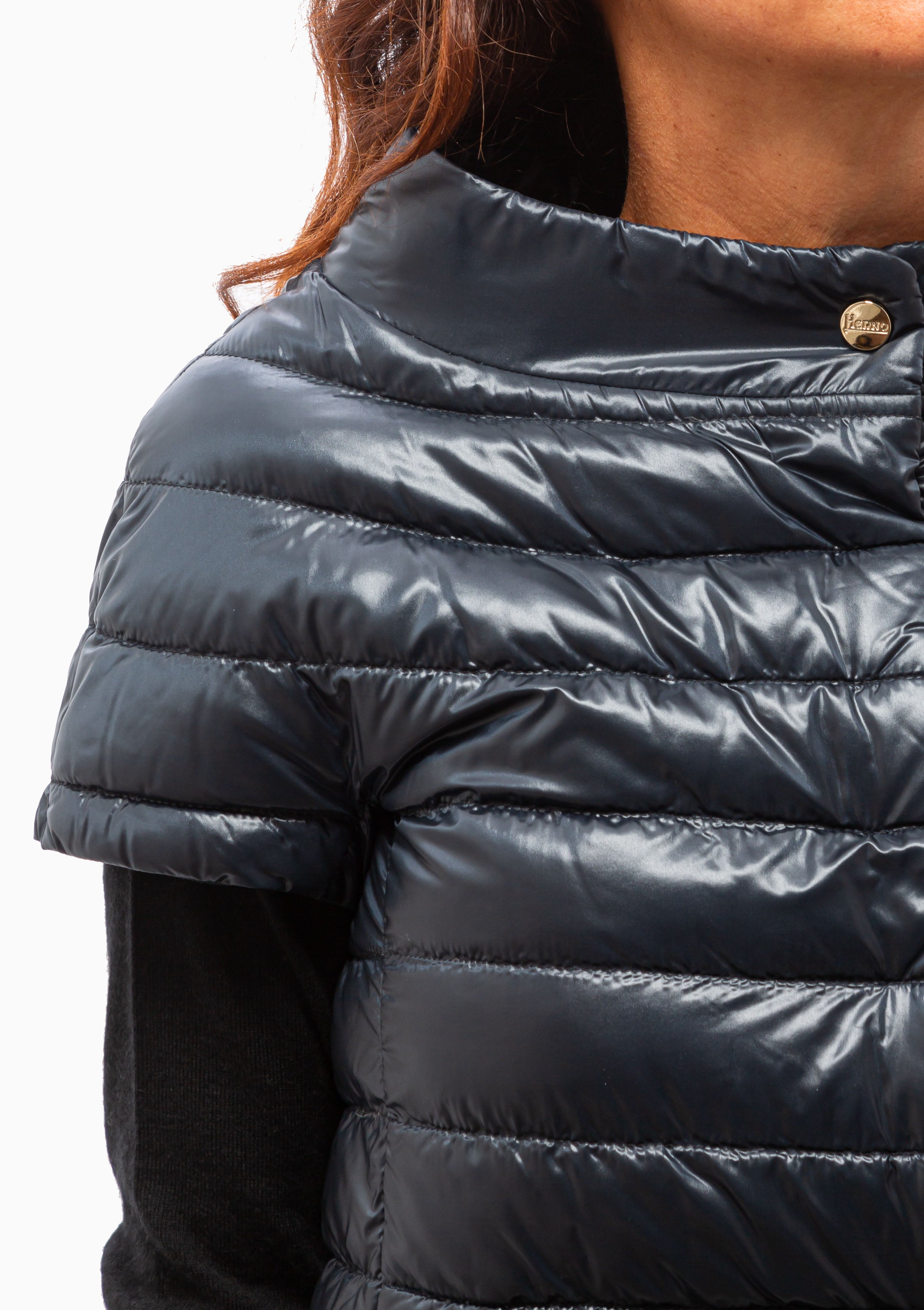 Classic Nylon Greta Cap Sleeve Jacket | Blue Navy
