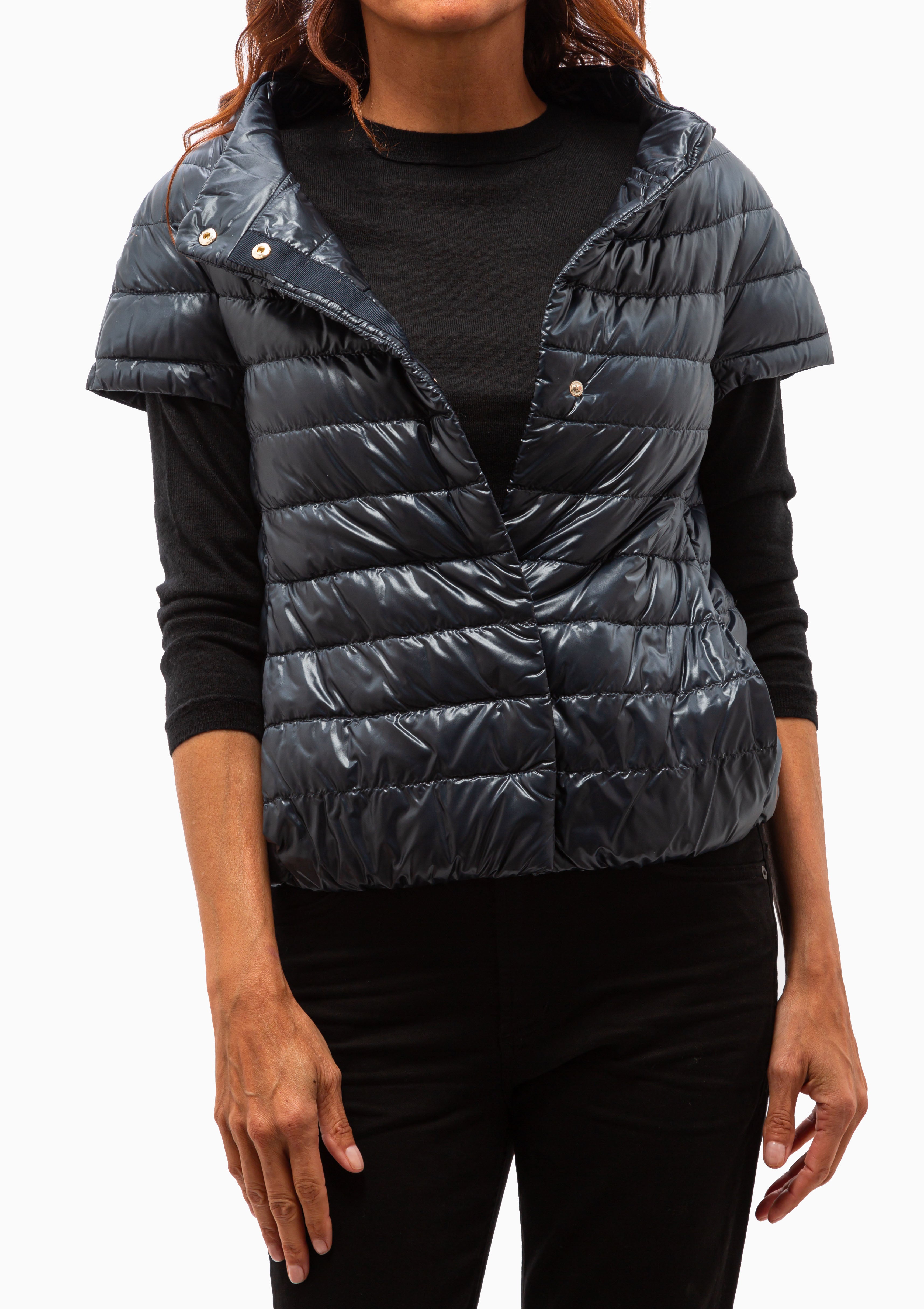 Classic Nylon Greta Cap Sleeve Jacket | Blue Navy