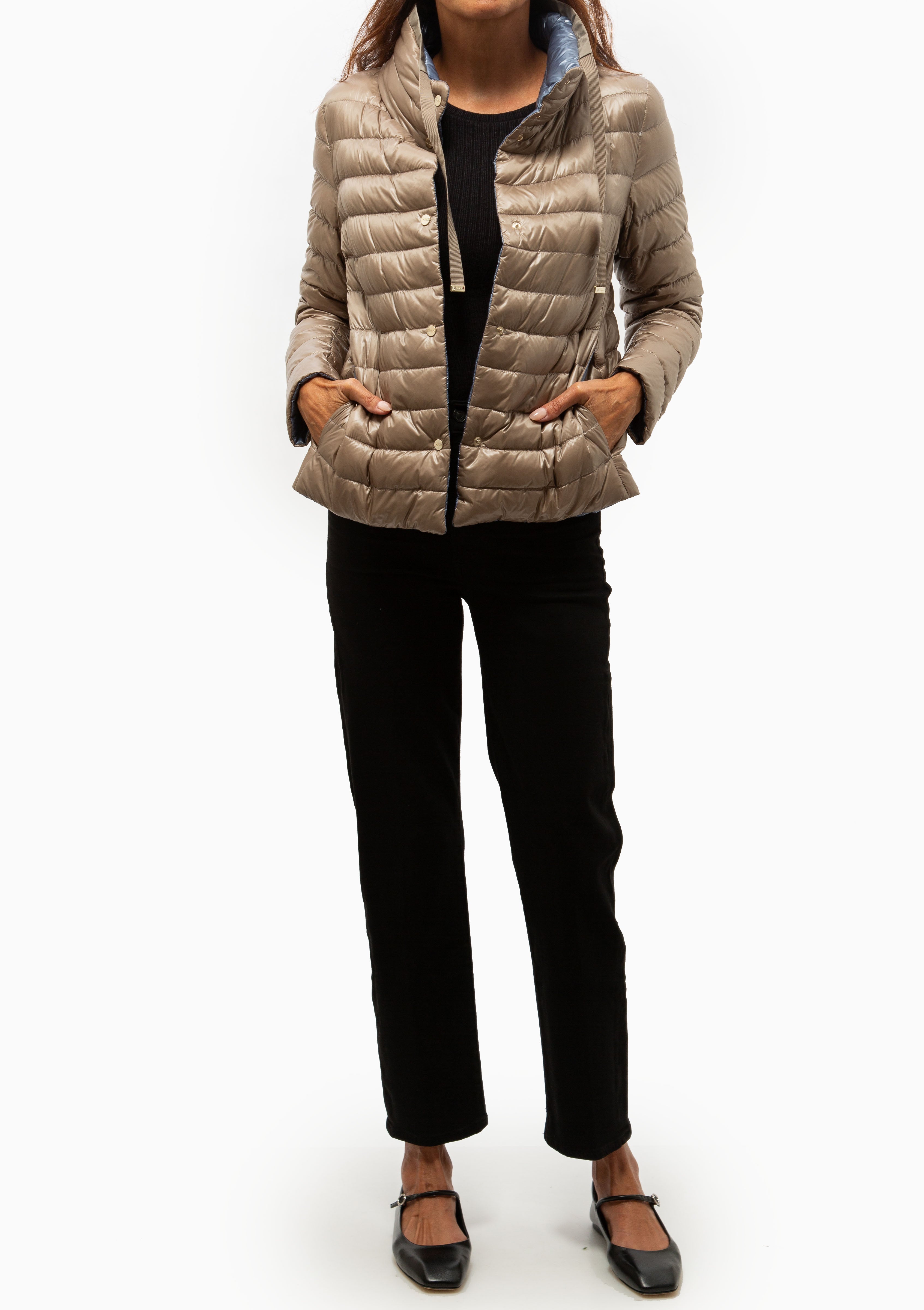 Classic Nylon Reversible Cape | Taupe/Blue