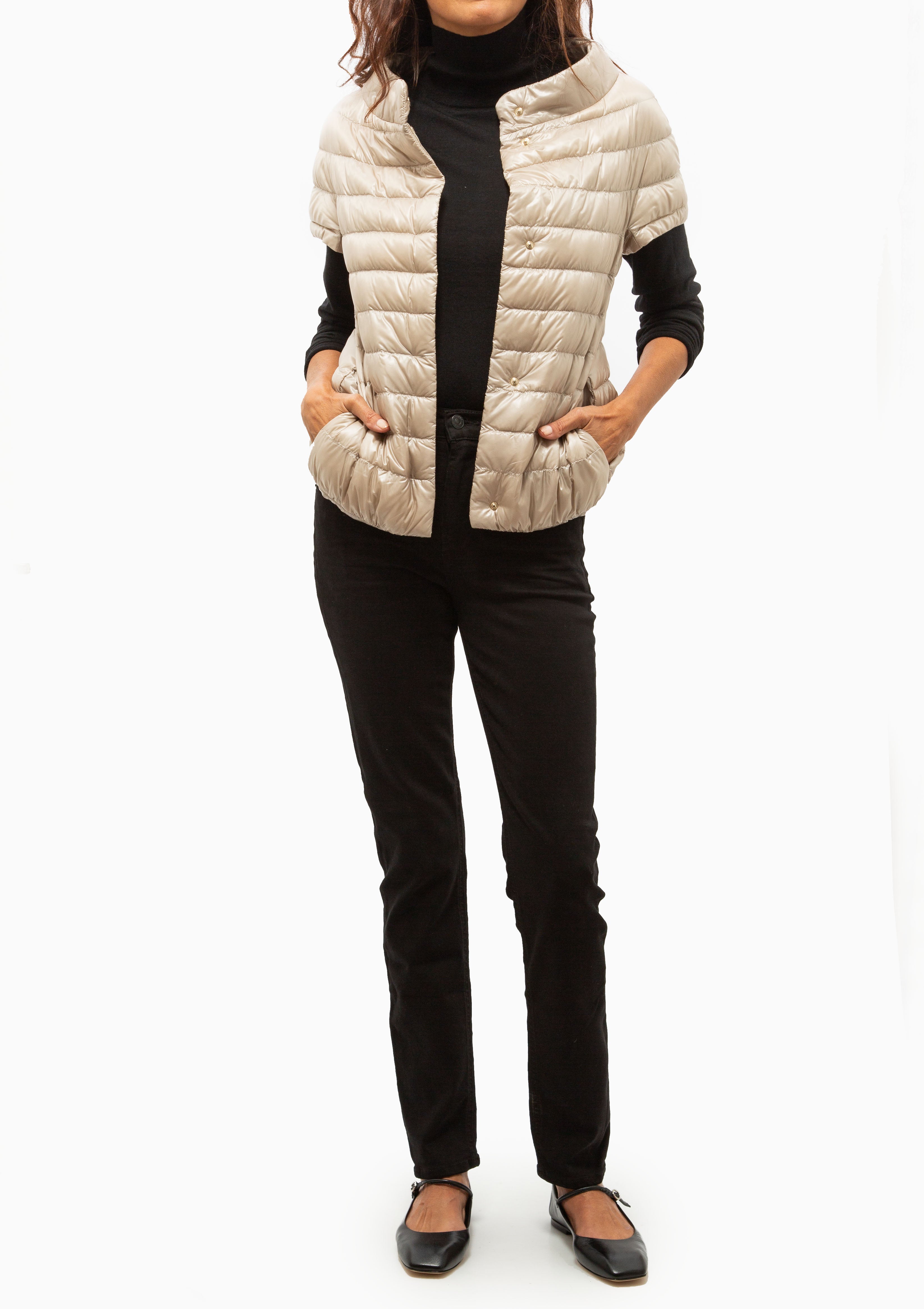 Emilia Classic Nylon Cap Sleeve Jacket | Champagne