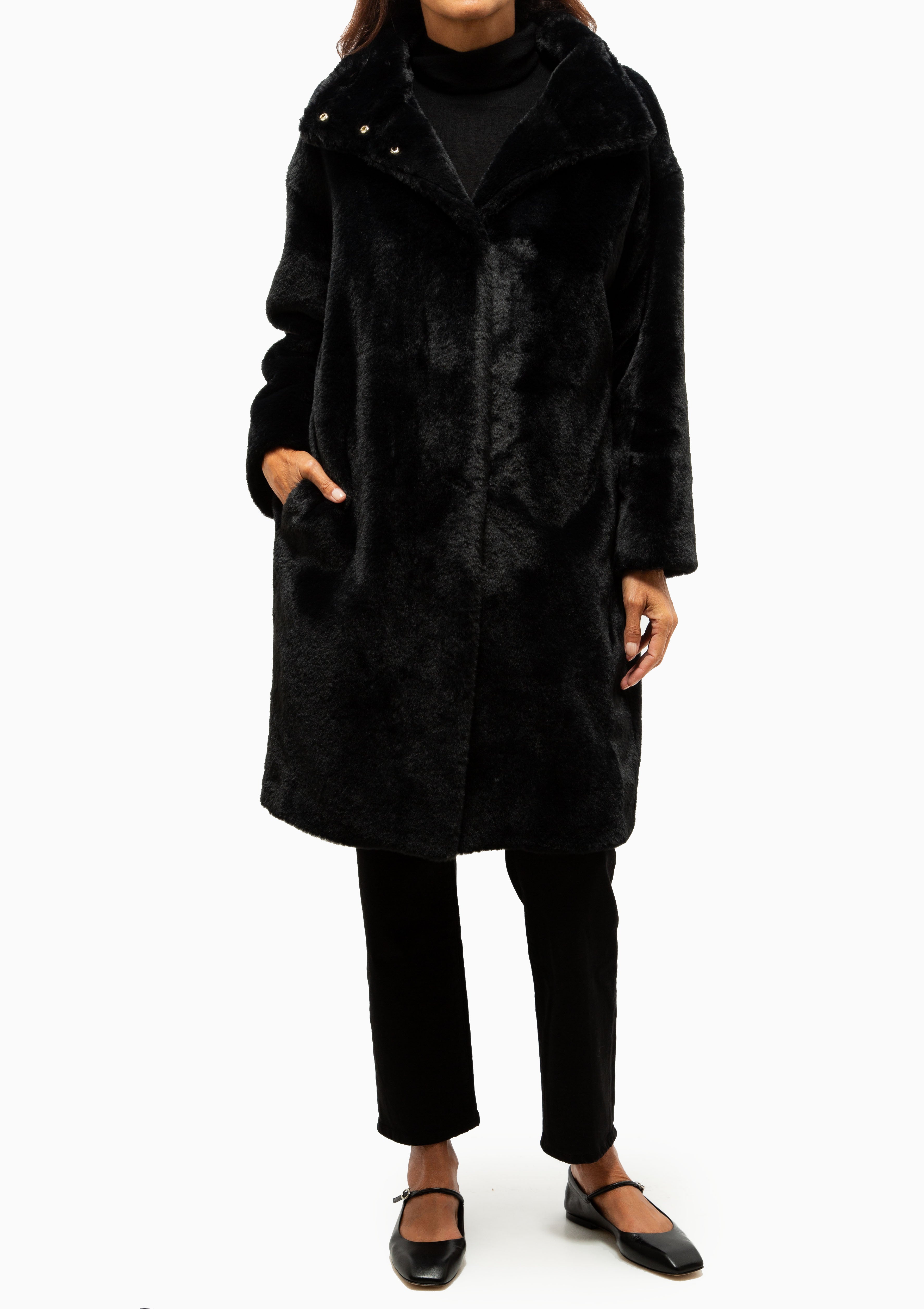 Faux Fur Stand Up Collar Coat | Black