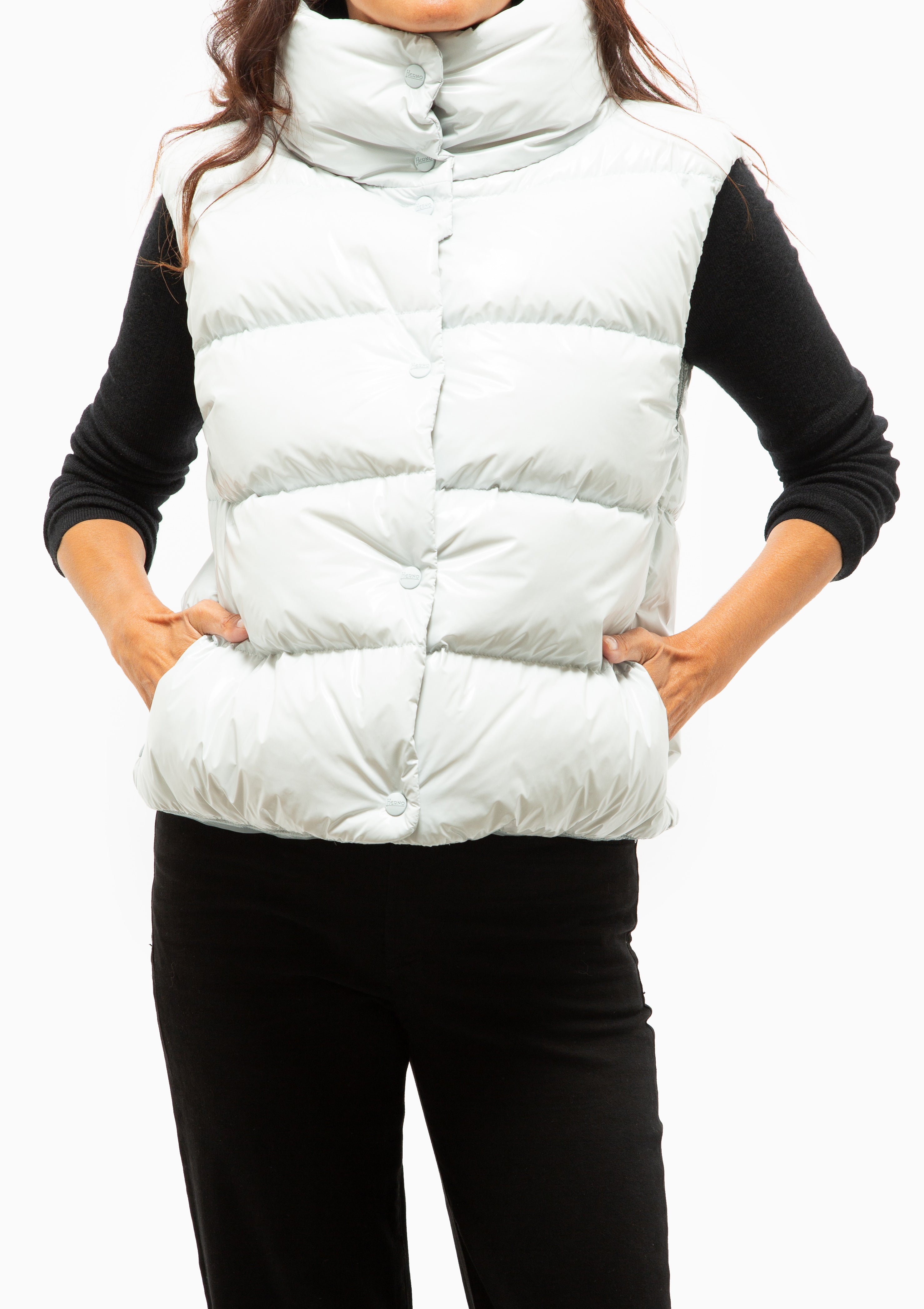 Gloss Snap Front Vest | Azzurro Chiaro Grigiato