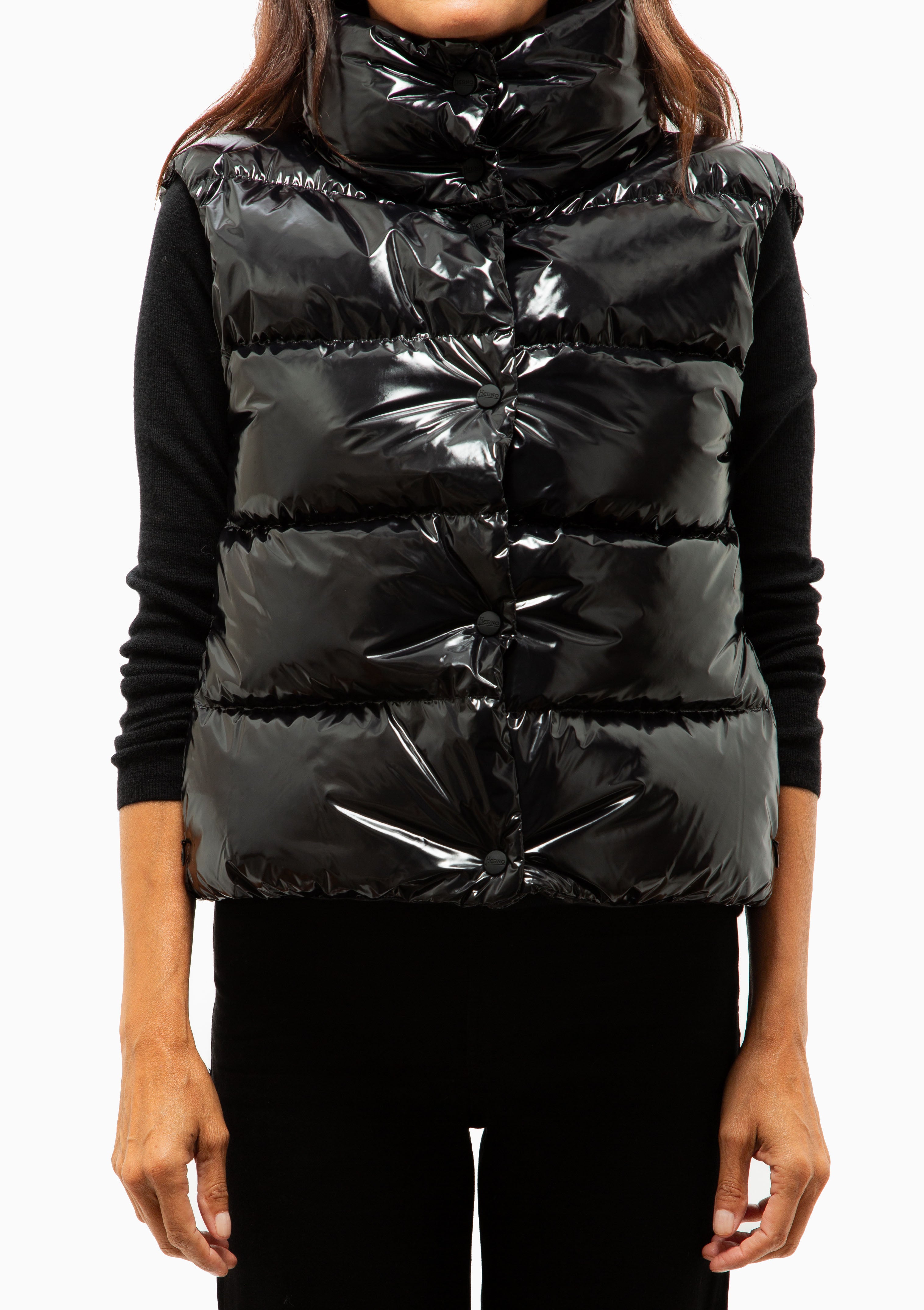 Gloss Snap Front Vest | Black