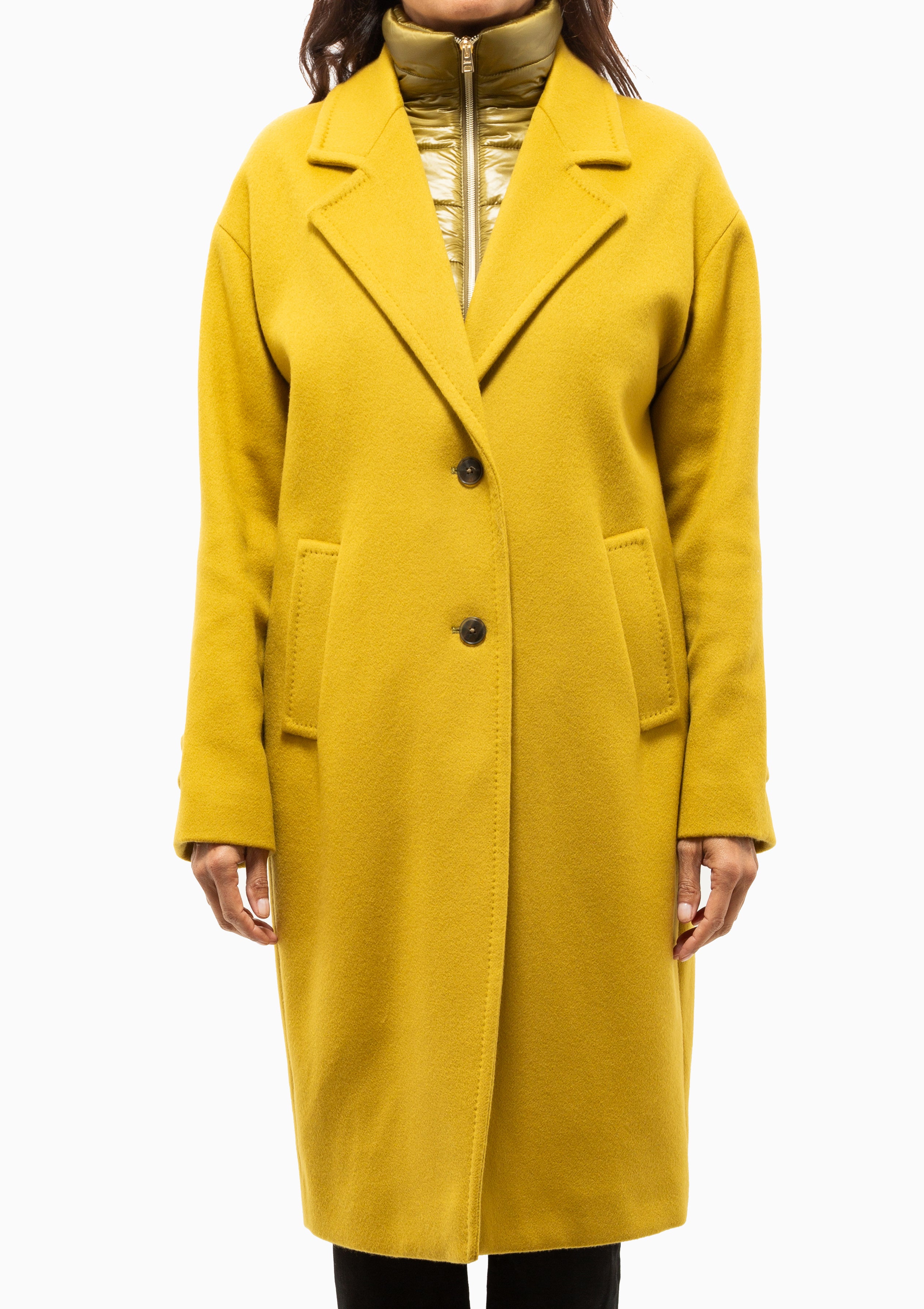 Manteco Wool Coat With Detachable Bib | Verde Acido
